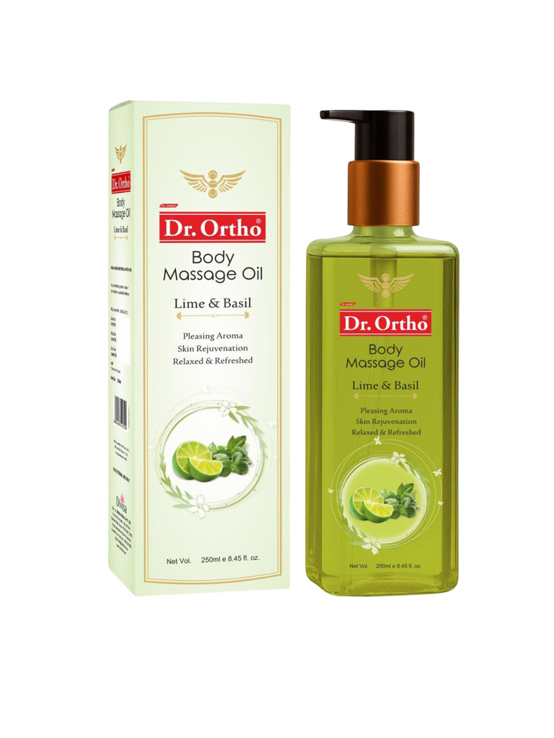 DR.ORTHO Lime & Basil Body Massage Oil with Uplifting Freshness - 250 ml