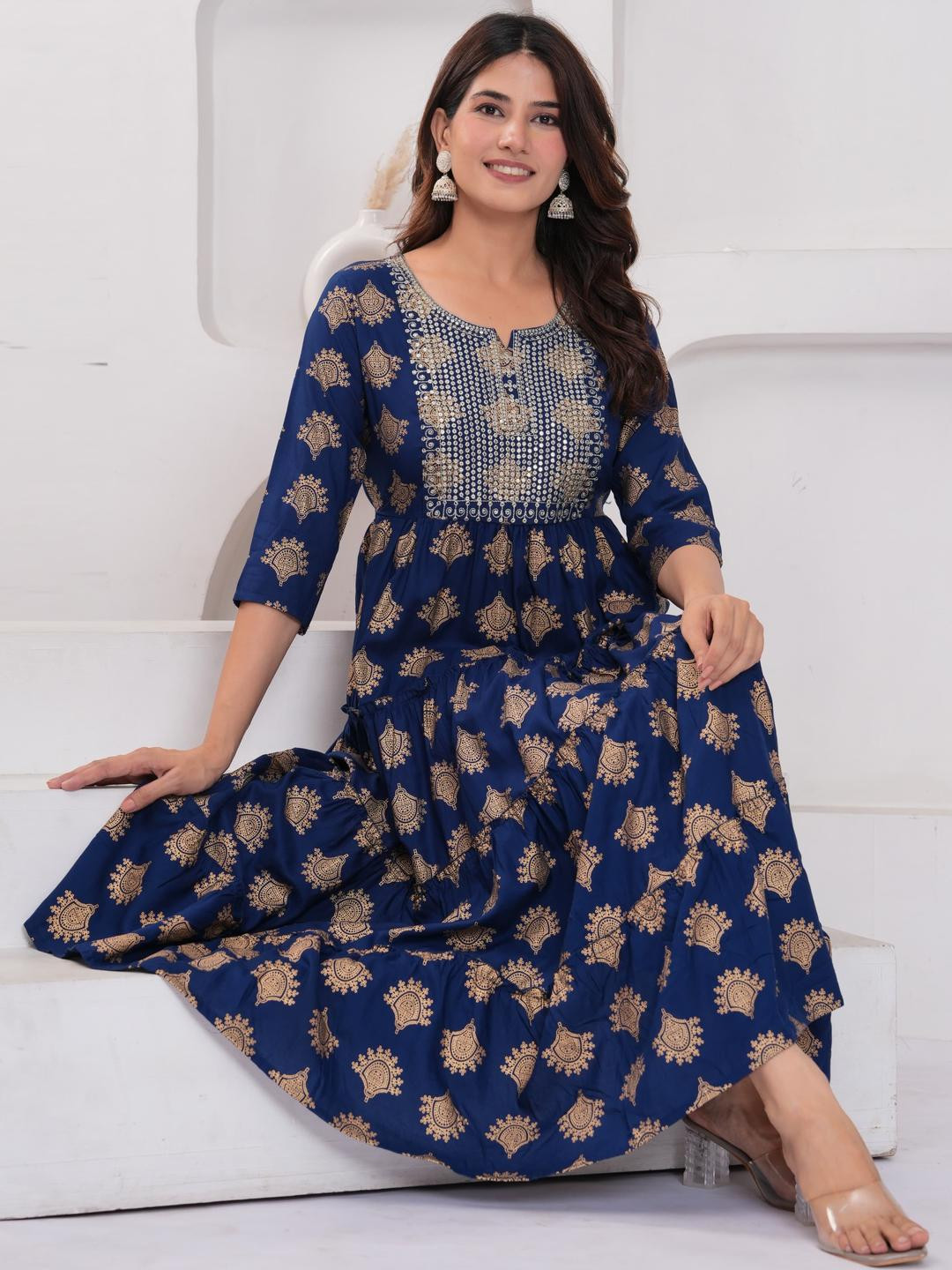RAINDROP Blue Viscose Rayon Kurtas