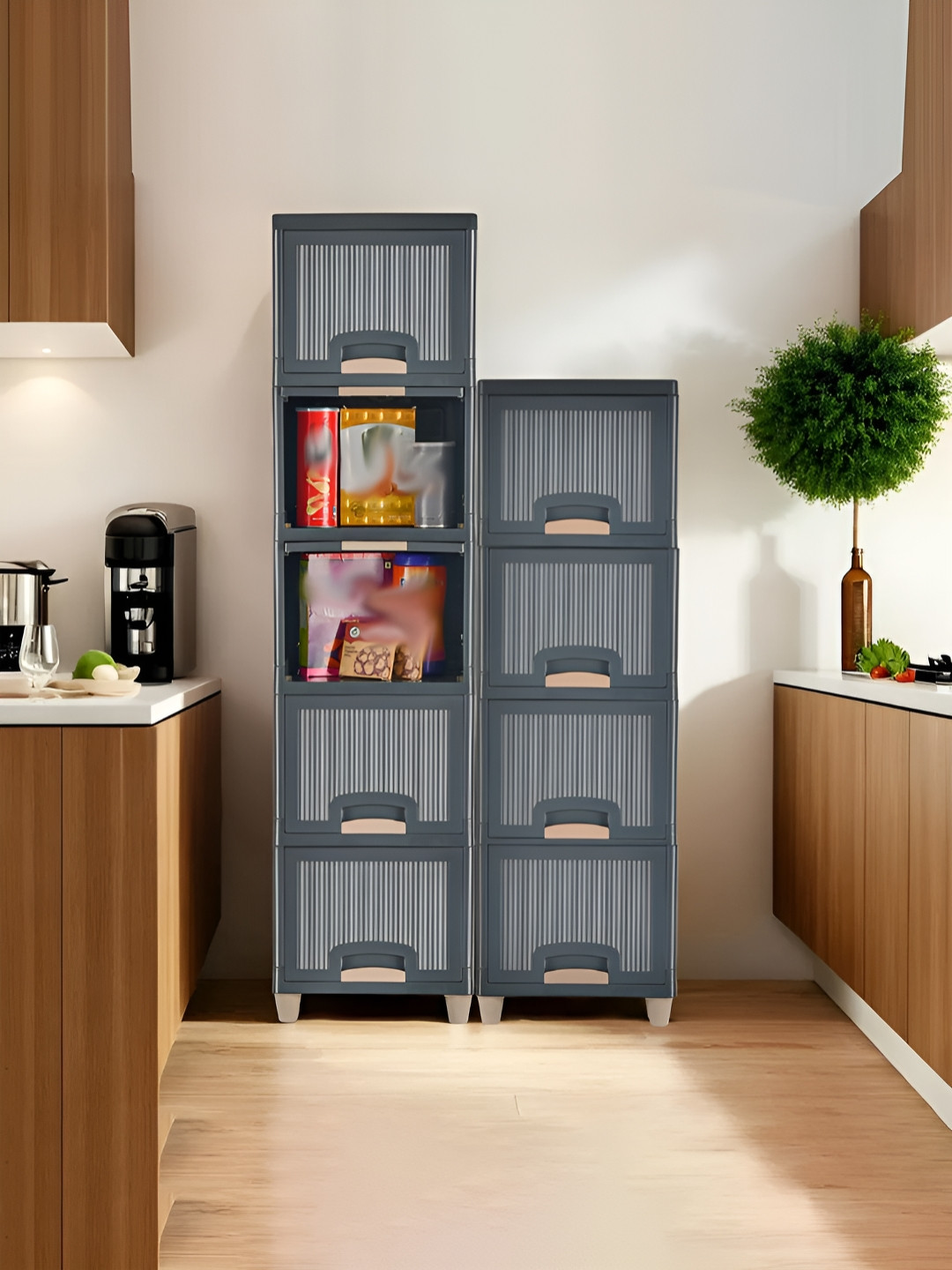 RUBOXA Grey 9 Pieces Cabinet Organizer 5 + 4 Multipurpose Folding Storage Rack