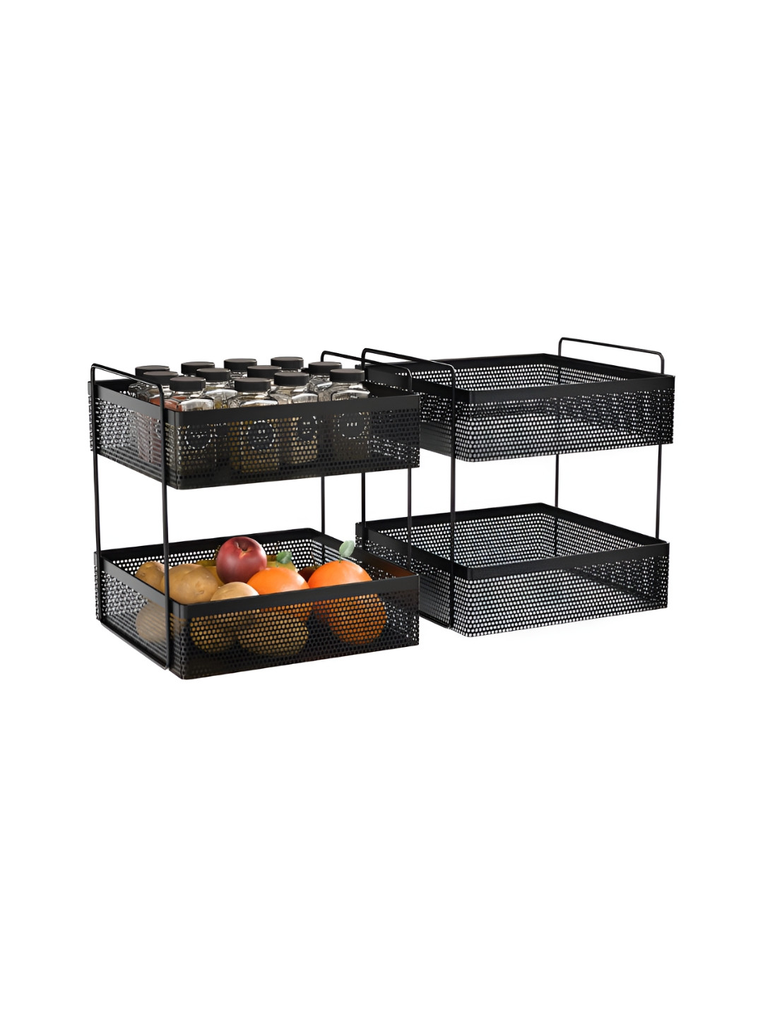 RUBOXA Set of 2 Black Metal Square 2-Tier Kitchen Rack Stand Storage Rack Shelf
