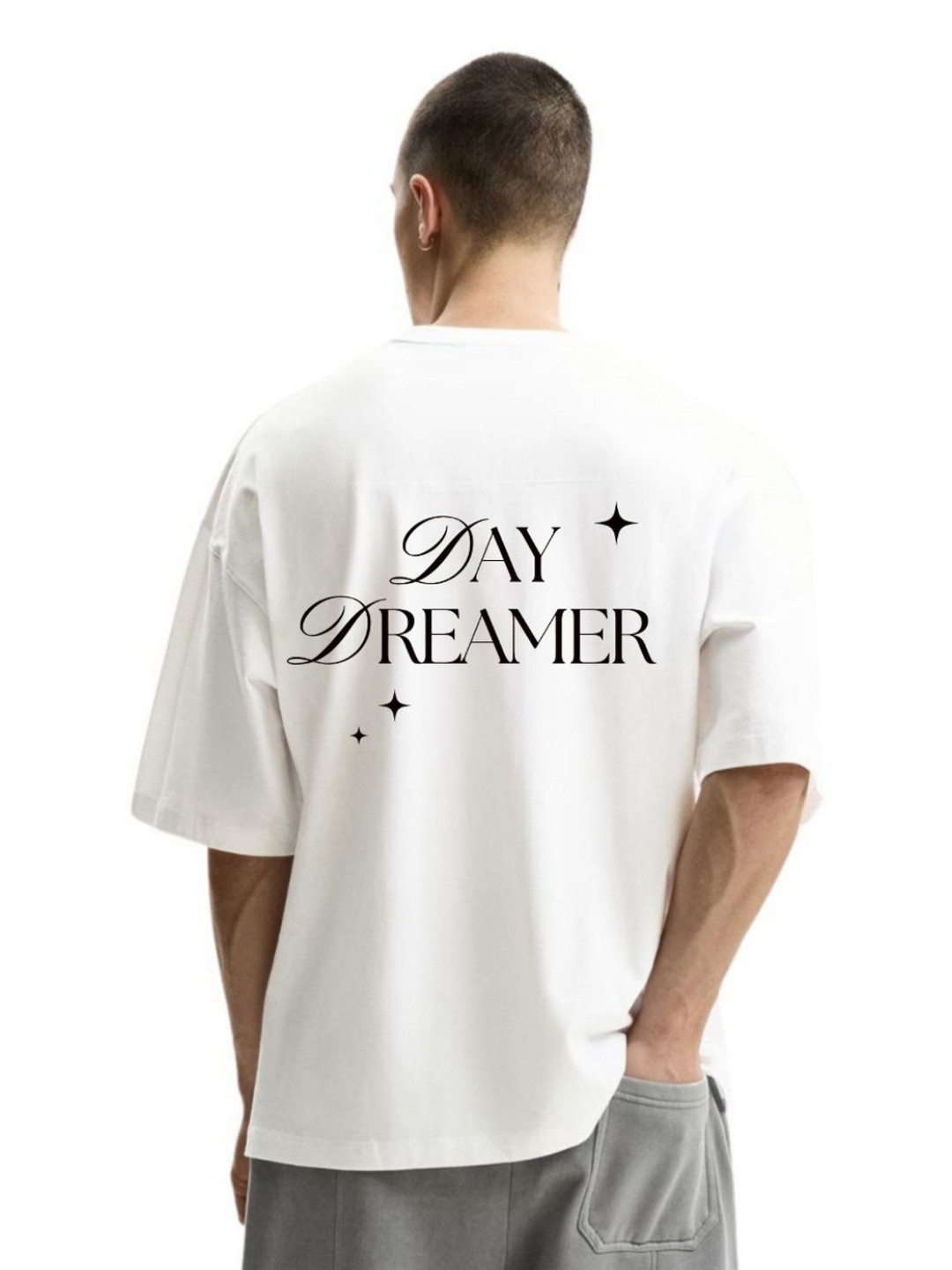 Fashnobic Day Dreamer Typography Printed Round Neck Oversized Cotton T-shirt