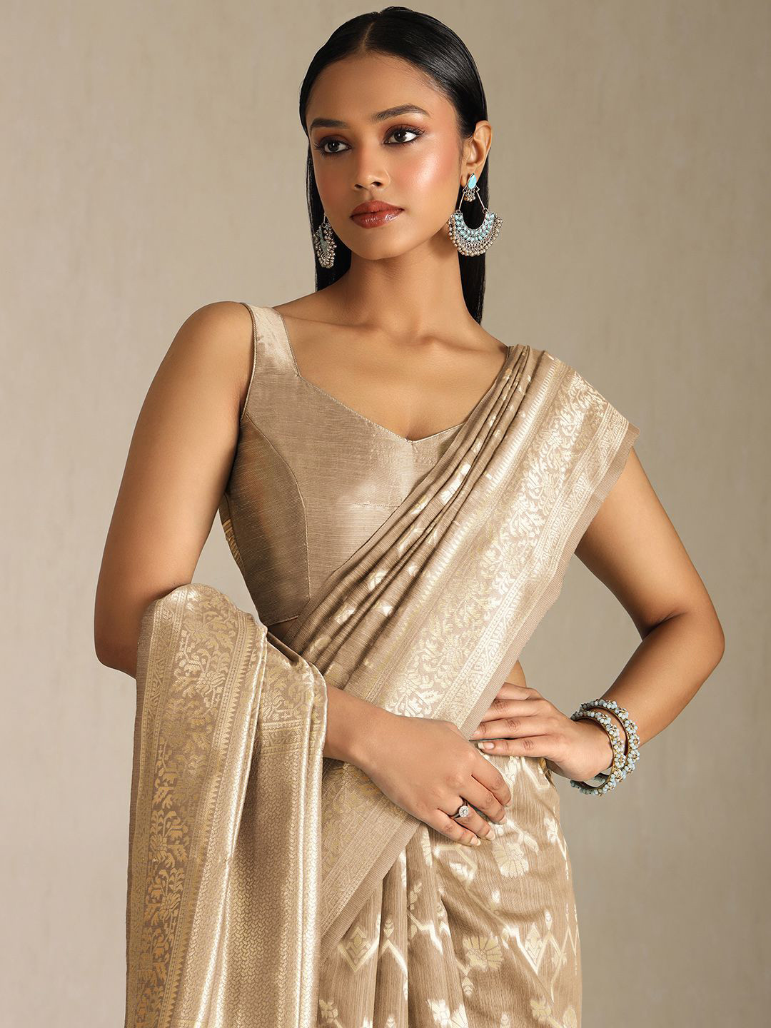 Soch Ethnic Motifs Woven Design Zari Tussar Saree