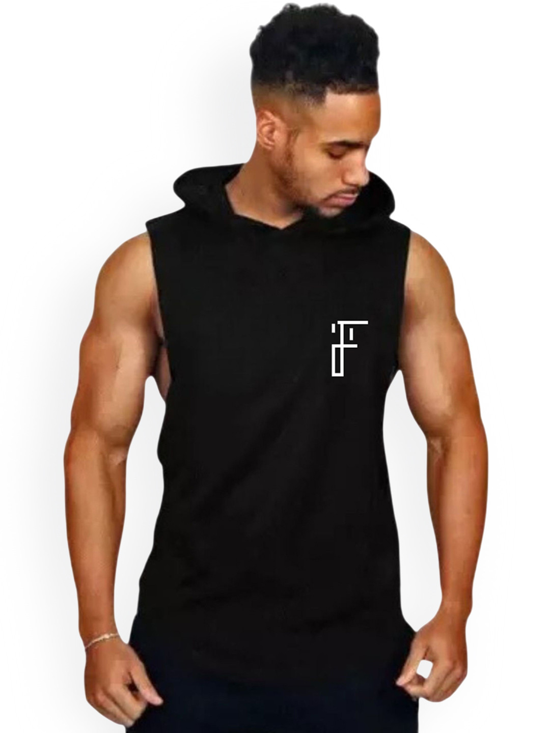 Fashnobic Quit Talking And Start Doing Printed Hooded Gym-Vest - FB-105_Back_pt-179