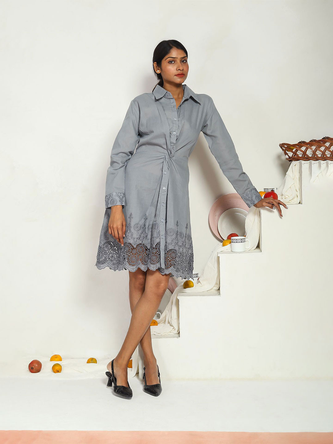 AKANYA Women Chantea Lace Inserts Cotton Shirt Dress