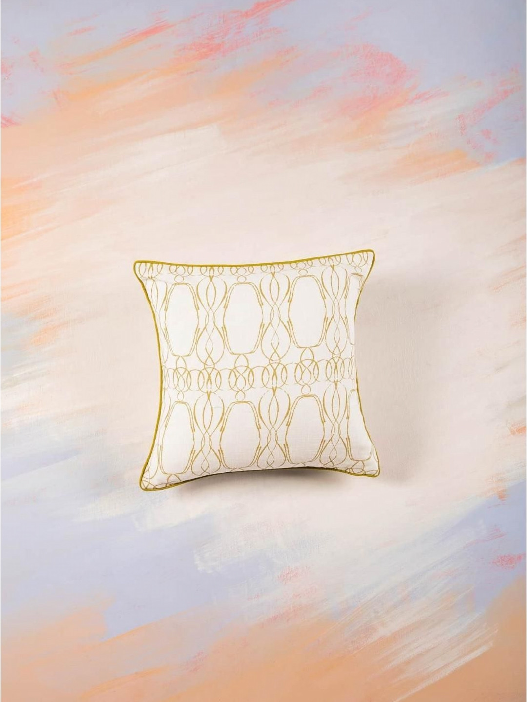 FREEDOM TREE Palisade Beige Geometric Printed Cotton Square Cushion Cover