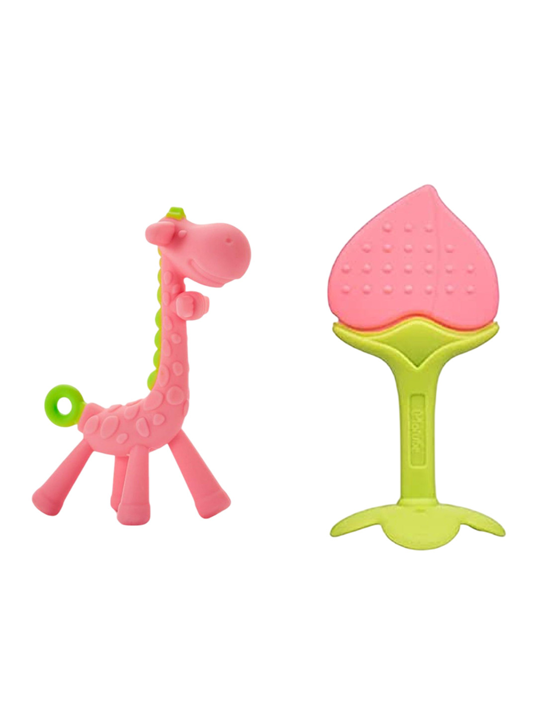 Kritiu Set Of 2 Textured Silicone Giraffe Shape & Stand Teether