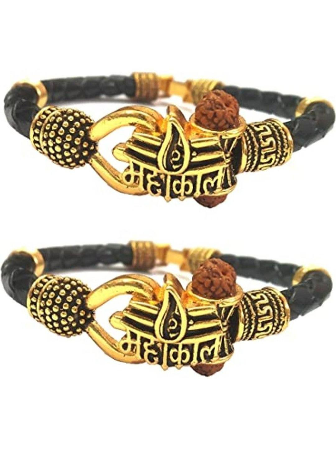 Divine souvenirs Unisex Set Of 2 Gold-Plated Rudraksha Beaded Bracelets