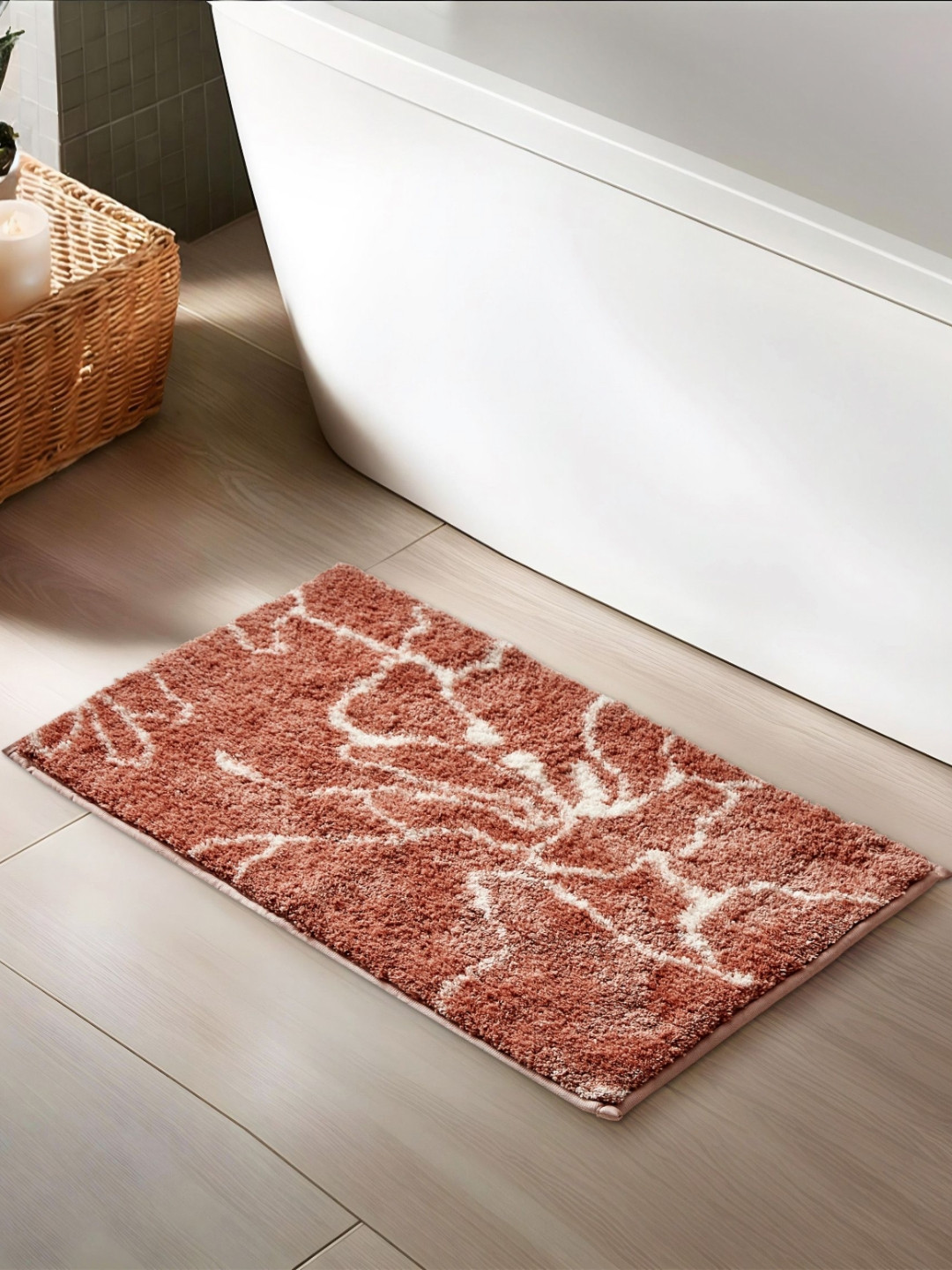 Home Centre Mekong Brown & White Printed 1800 GSM Anti-Slip Bath Rugs