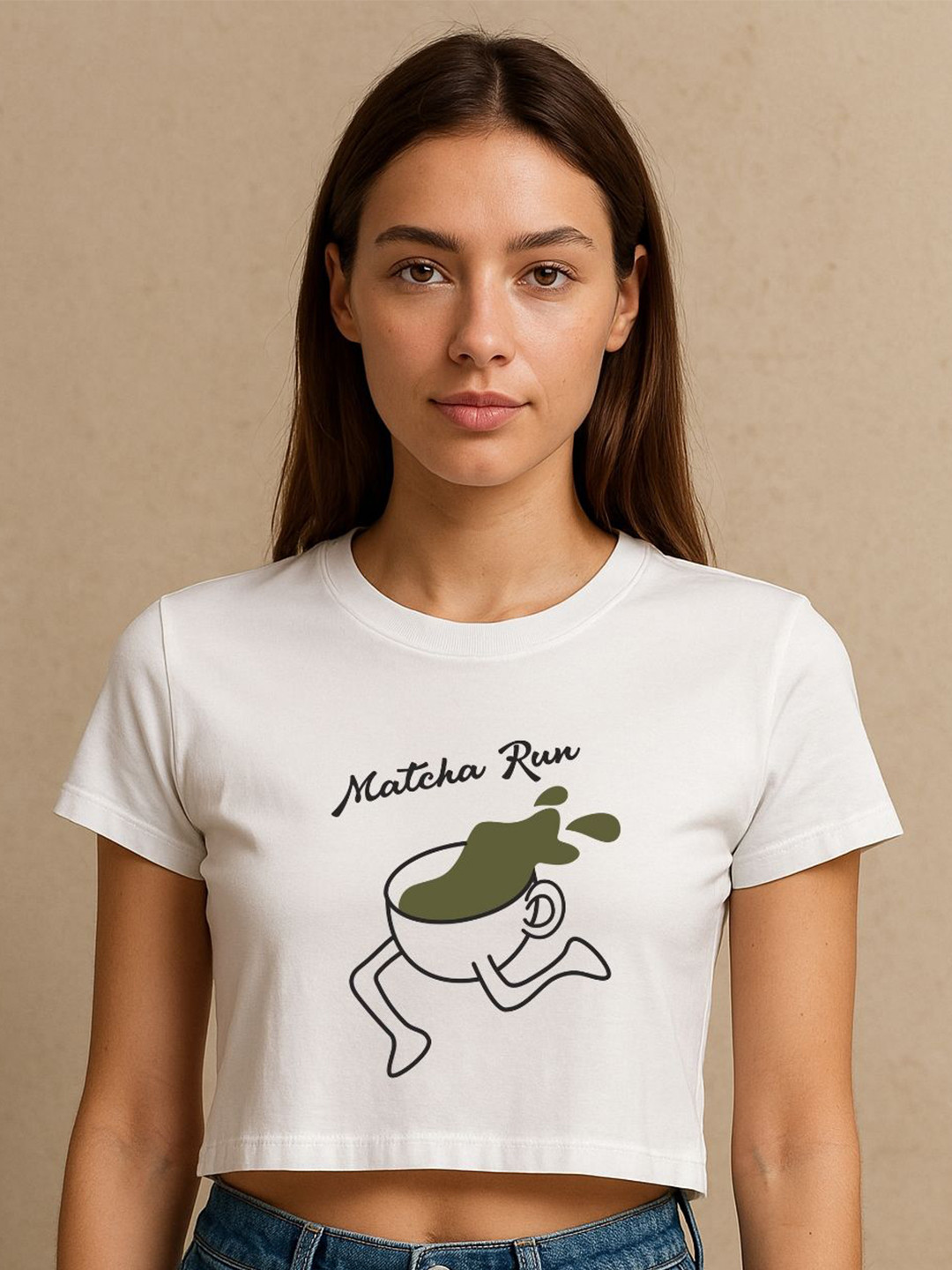 Art By Ritik Women Matcha Run Printed Cotton Crop T-Shirt