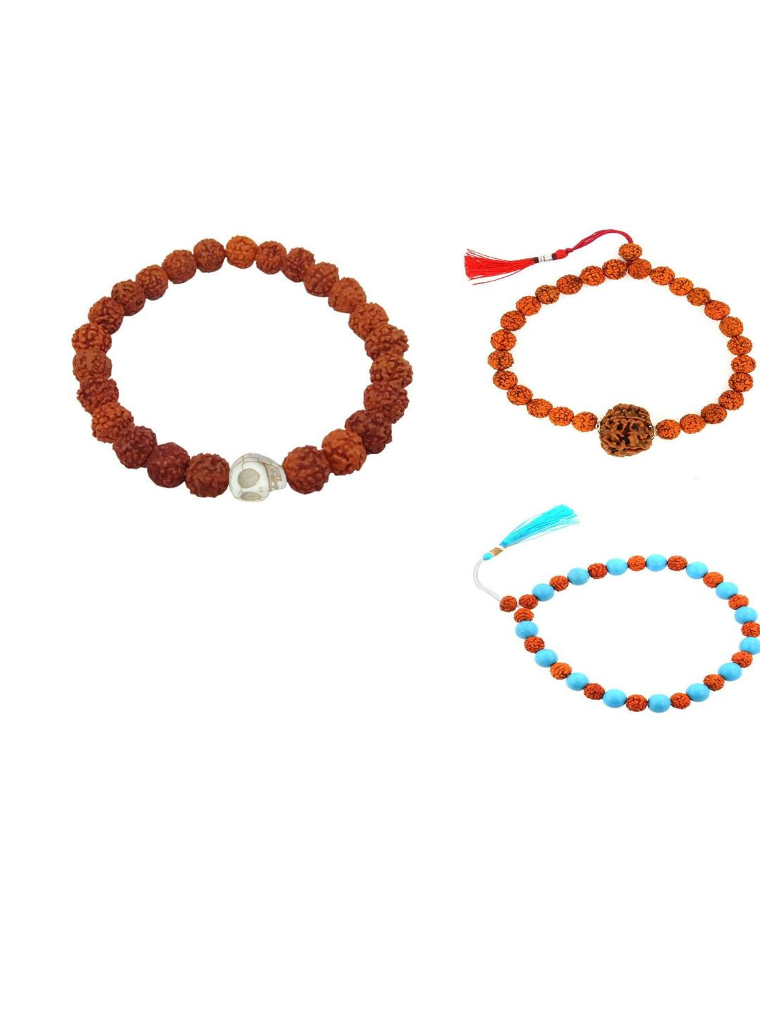 Divine souvenirs Unisex Set Of 3 Rudraksha Beaded Elasticated Bracelets