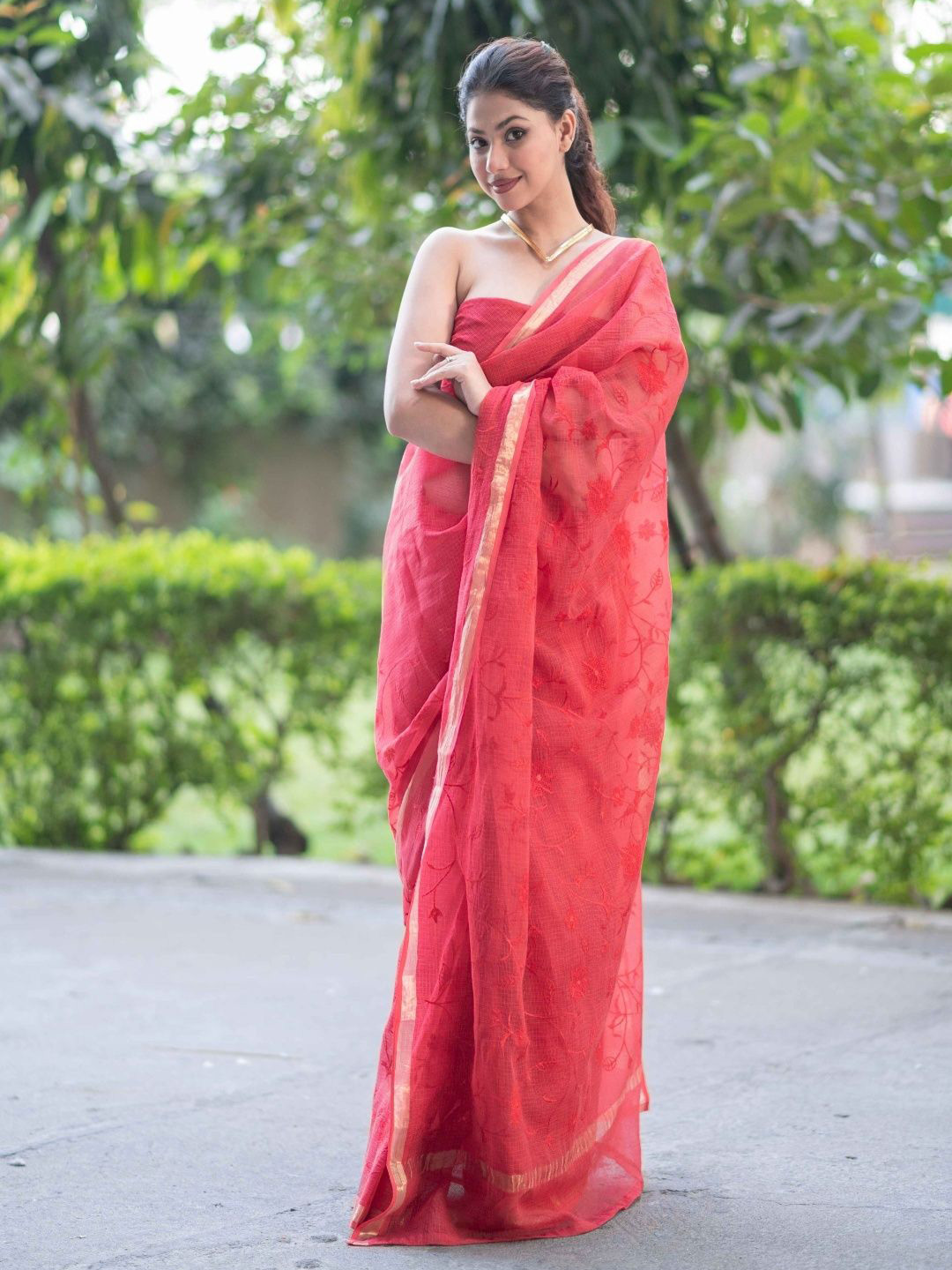 The Raksha Store Floral Printed Pure Cotton Kota Doria Saree