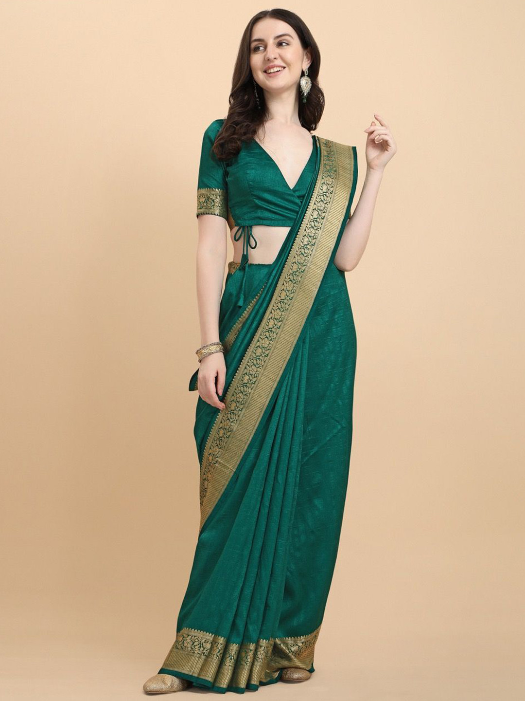 BEYOND ETHNIC RAMA Woven Design Zari Border Saree