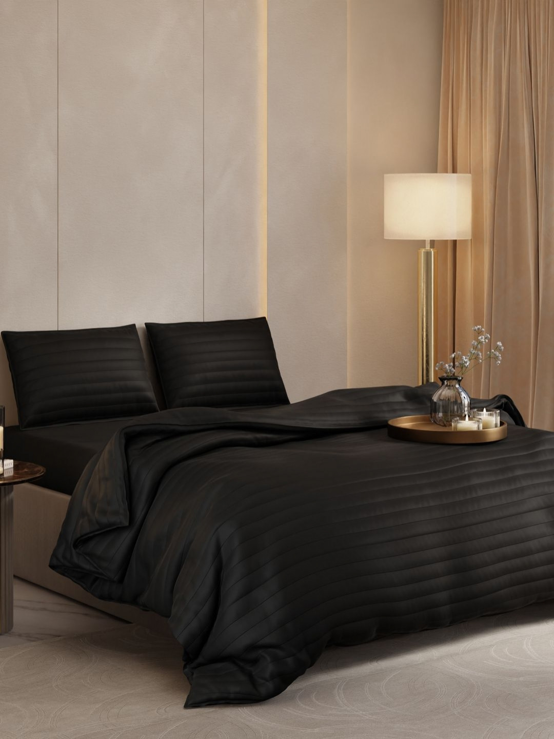 Stoa Paris Date Night Collection 3Pcs Black Quilted 300 TC Double Superking Bed Cover