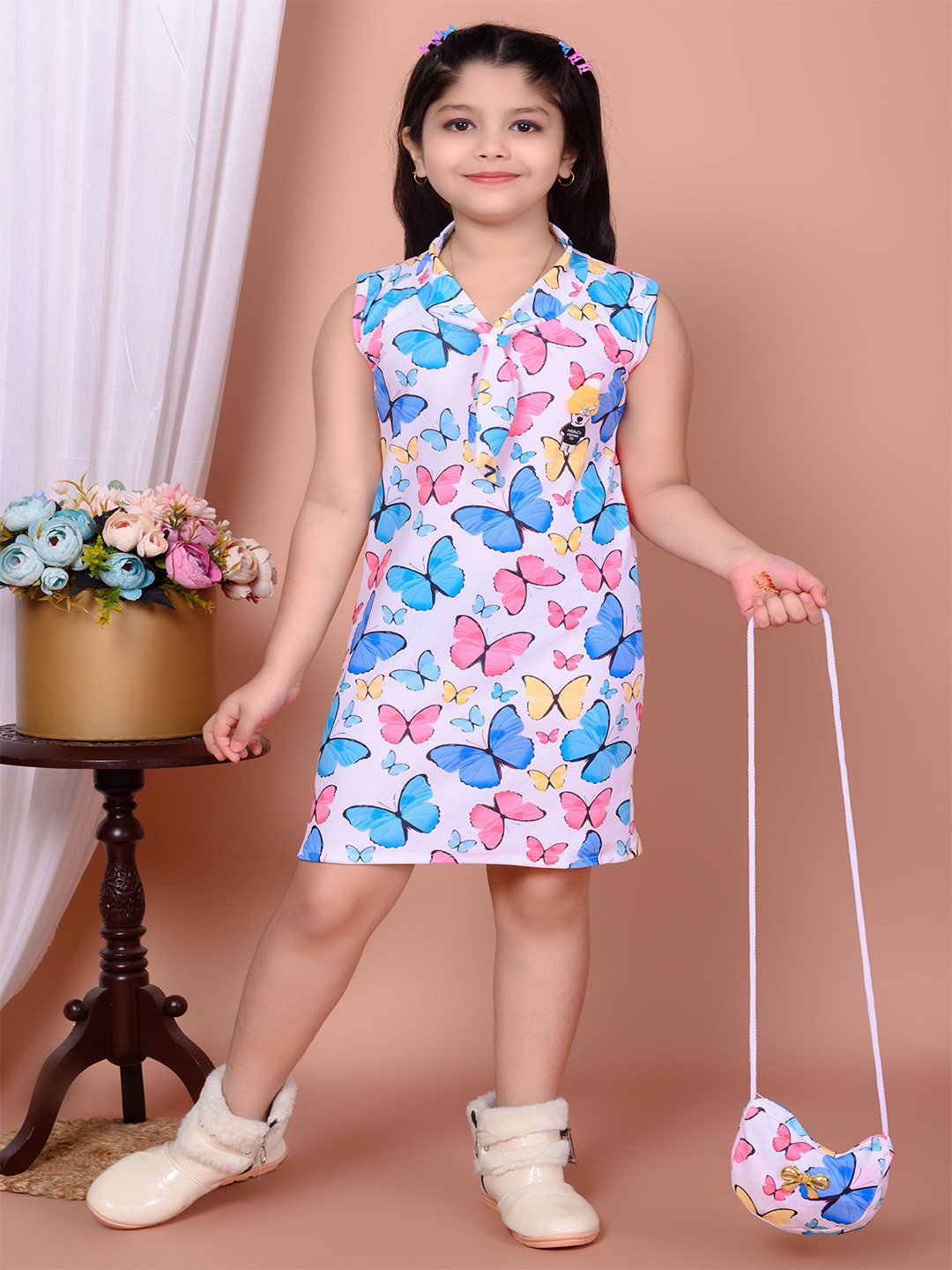 IKONIC FASHION Girls Printed Shwal Collar Sheath Dress