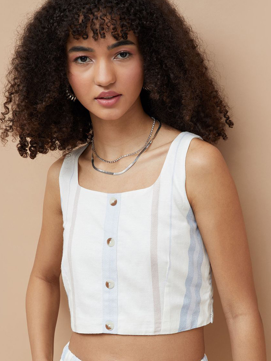 Ginger by Lifestyle Women Striped Square Neck Shirt Style Crop Top