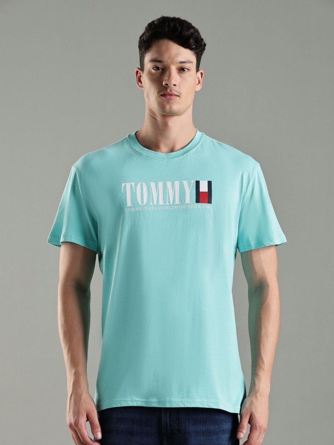 Tommy Hilfiger Europe Brand Logo Typography Printed Round Neck Casual T-shirt