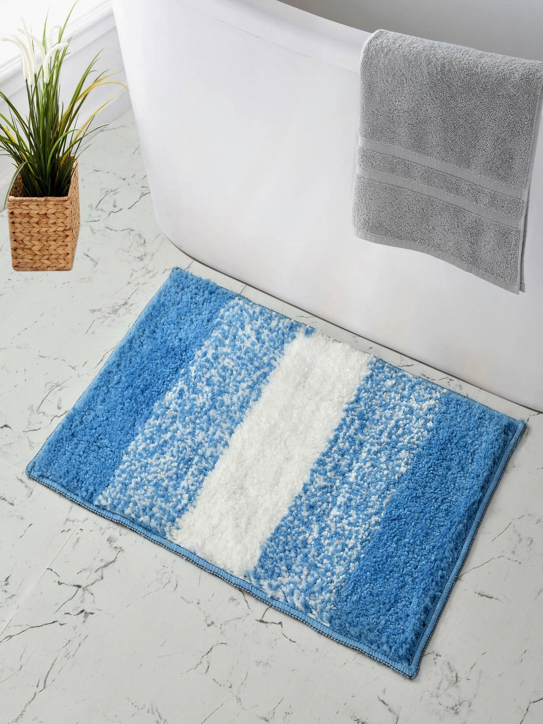 MAA HOME CONCEPT Blue & White Striped Microfibre Bath Rugs
