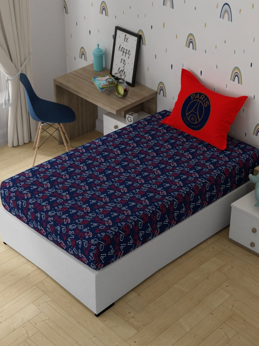 Portico License PSG Blue Printed Cotton 152 TC Single Bedsheet Set 1.50 m X 2.24 m