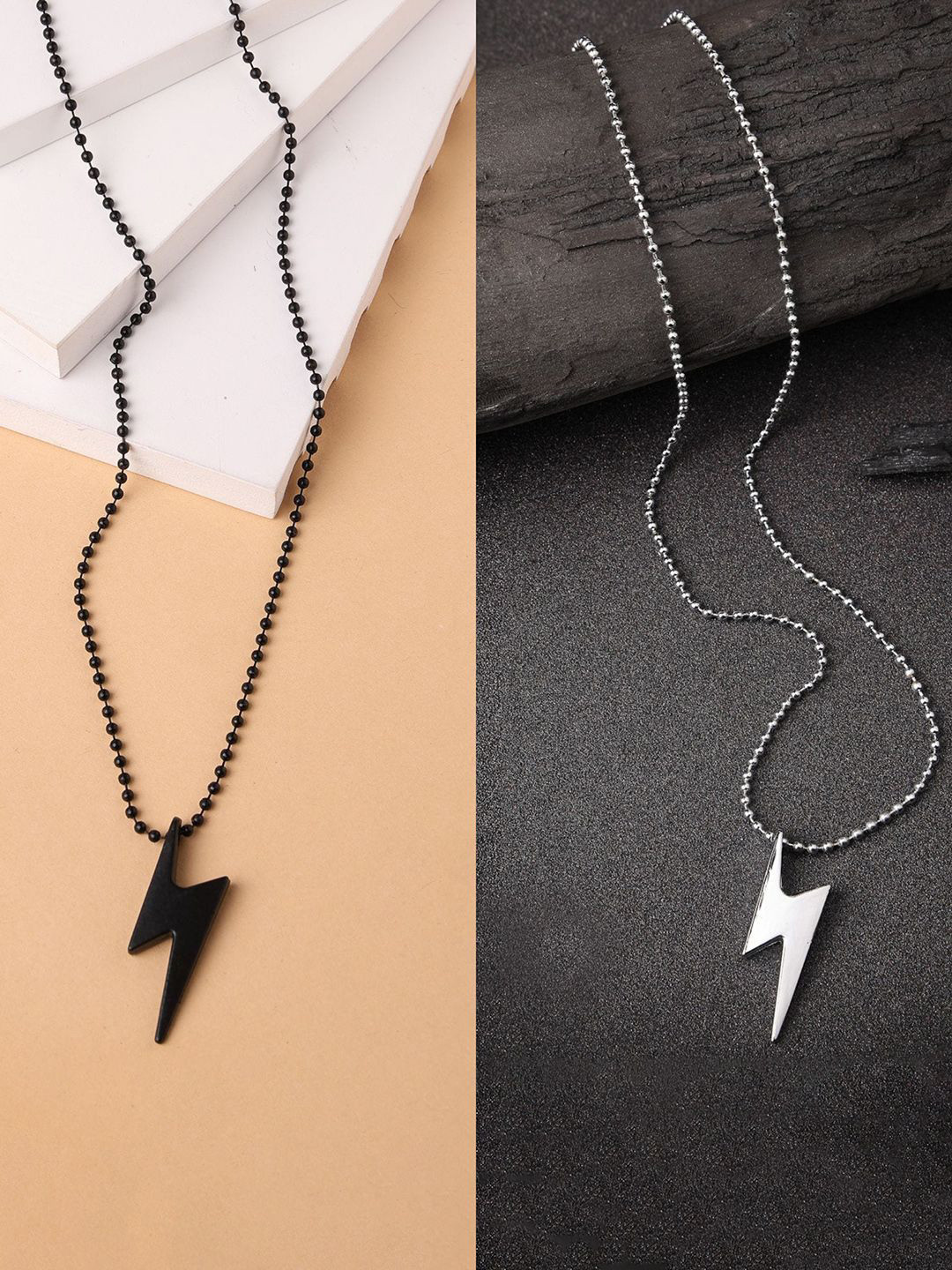 The Roadster Lifestyle Co. Men Set Of 2 Rhodium-Plated Flash Pendants With Chains