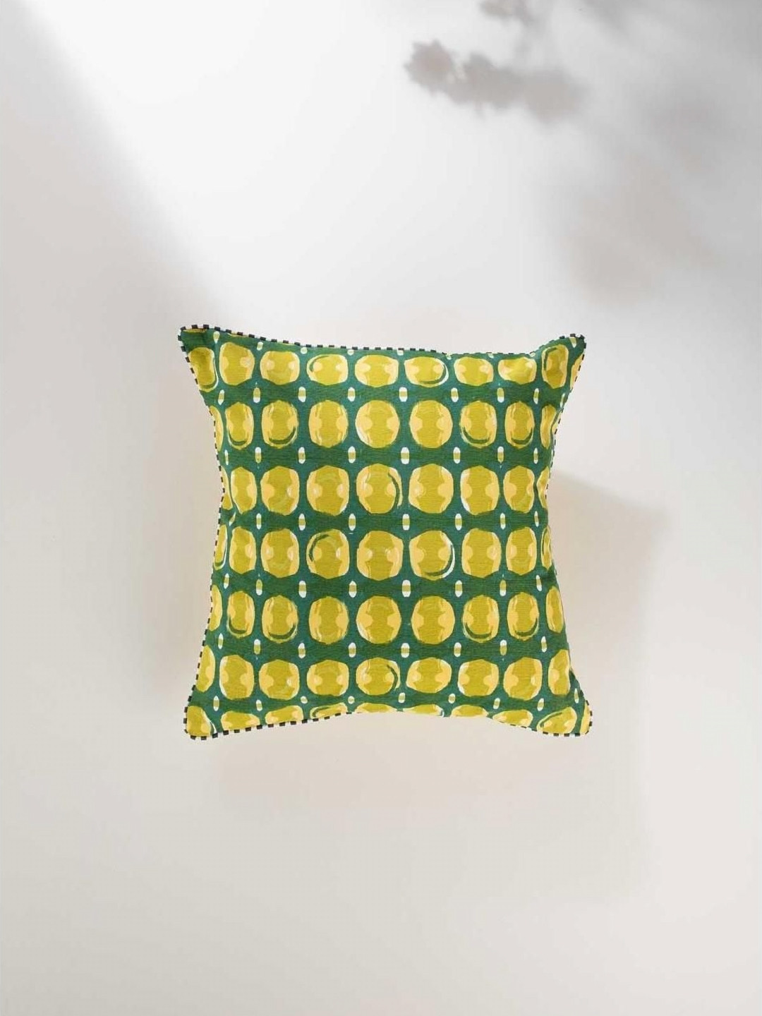 FREEDOM TREE Marica Green & Yellow Printed Cotton Square Cushion Cover