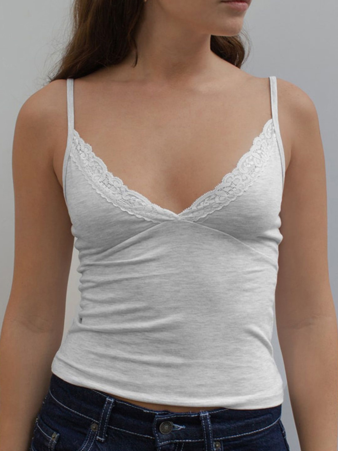 StyleCast x Revolte Women Lace Insert V-Neck Crop Top