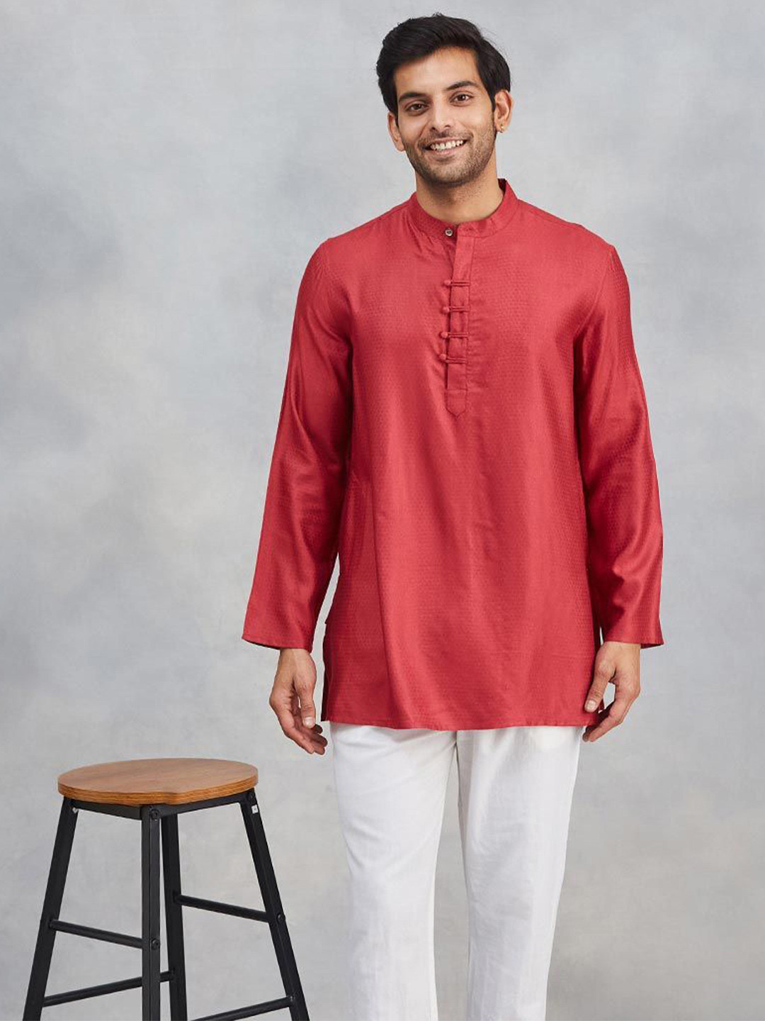 Fabindia Long Sleeves Mandarin Collar Straight Kurta