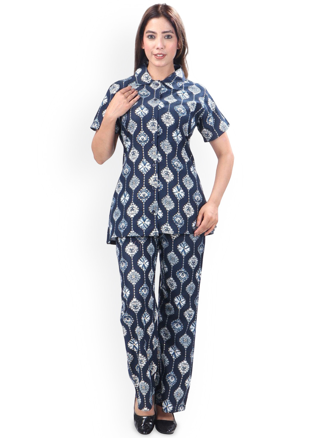 CLINT Printed Mandarin Collar Shirt With Trousers Co-Ords