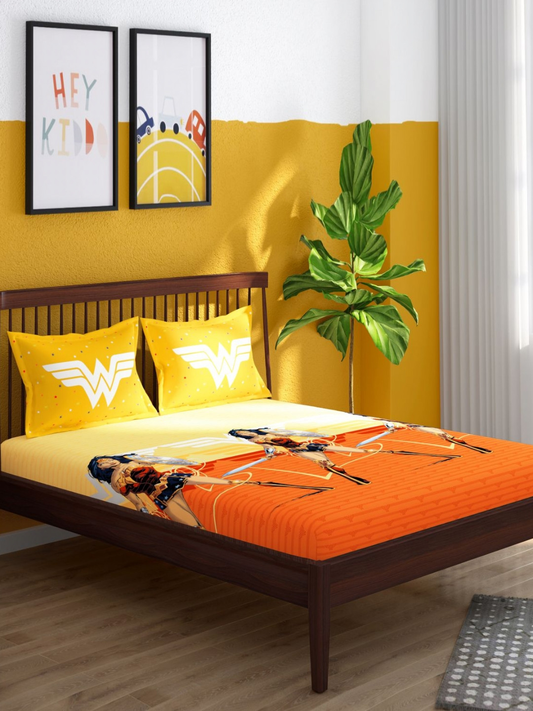 Portico License Orange Printed Cotton 152 TC Super King Bedsheet Set 2.74m X 2.74m
