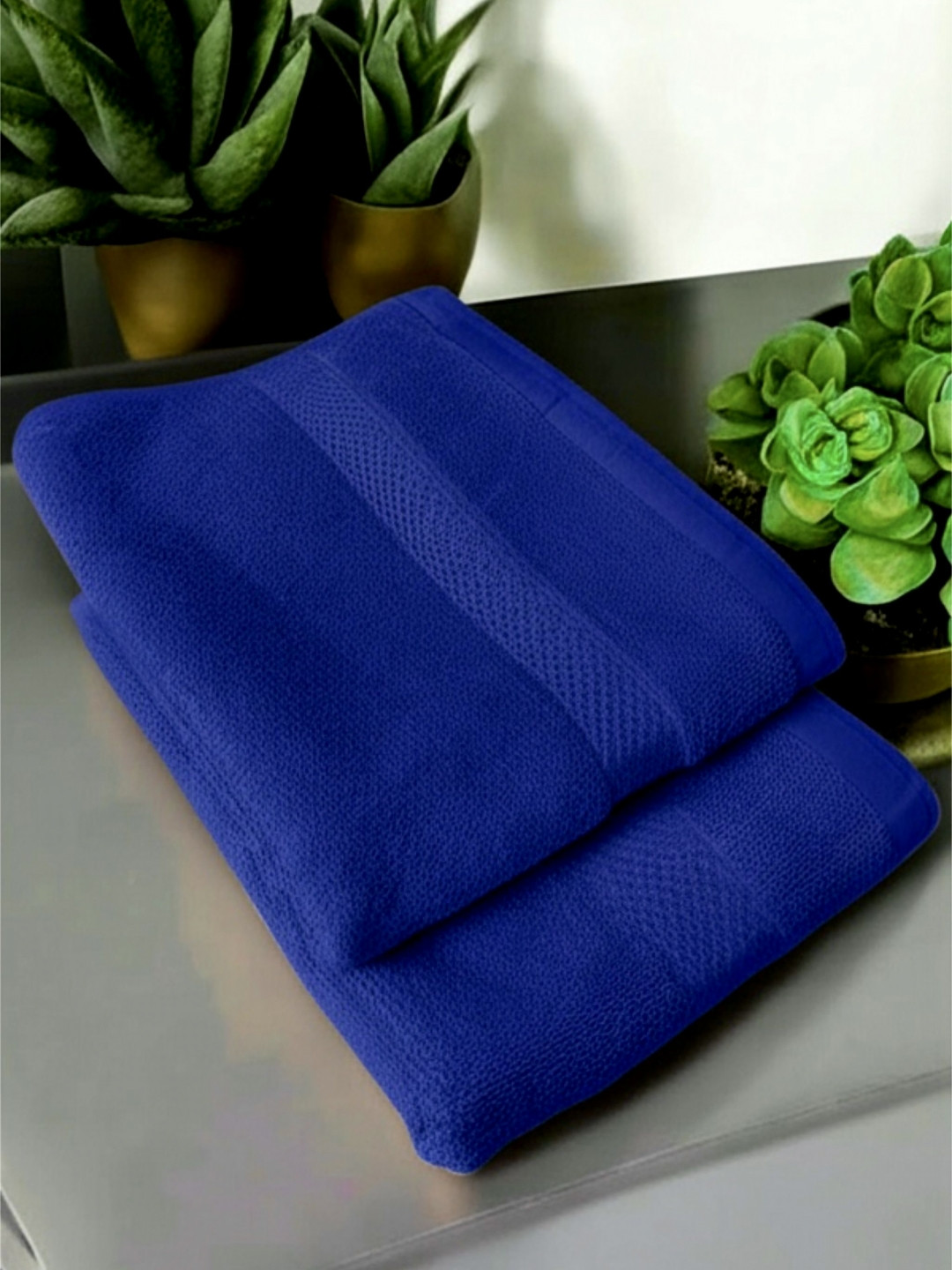 Triani 2Pcs Blue Bamboo Hypoallergic Odor-Resistant Quick-Dry 450-GSM Hand Towels