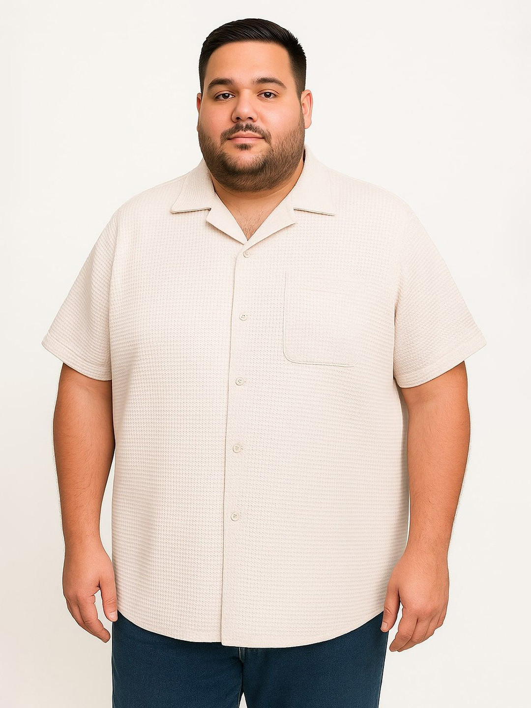 Colorchakra Men Plus Size Comfort Fit Textured Cuban Collar Cotton Casual Shirt