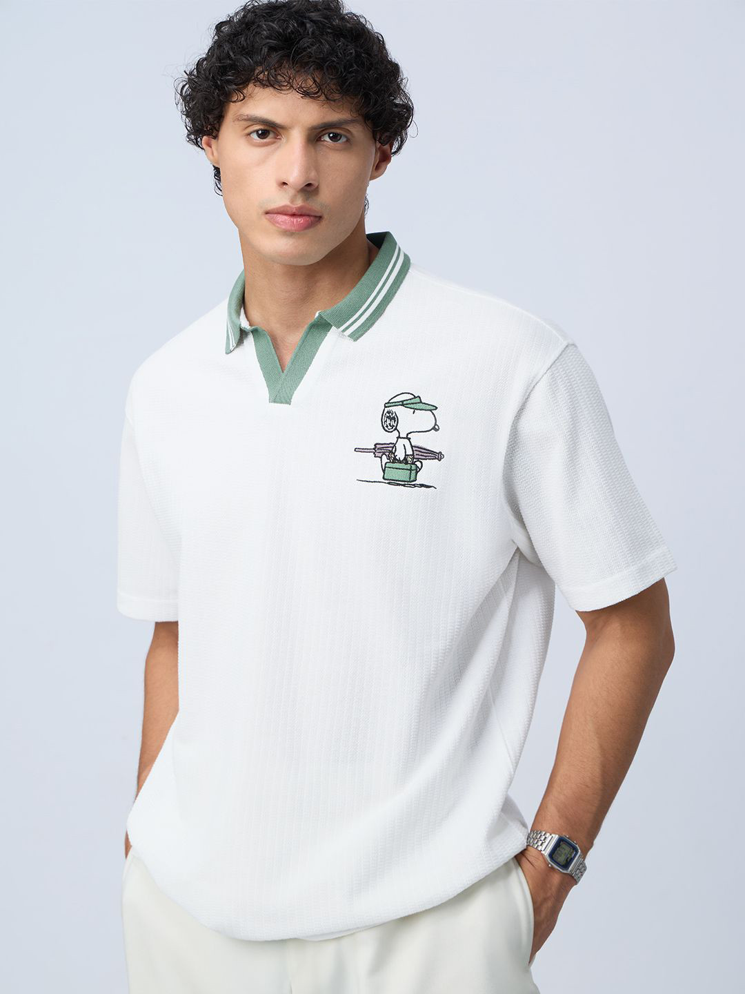 The Souled Store Oversized Peanuts Mayfly Graphic Printed Polo Collar T-Shirt