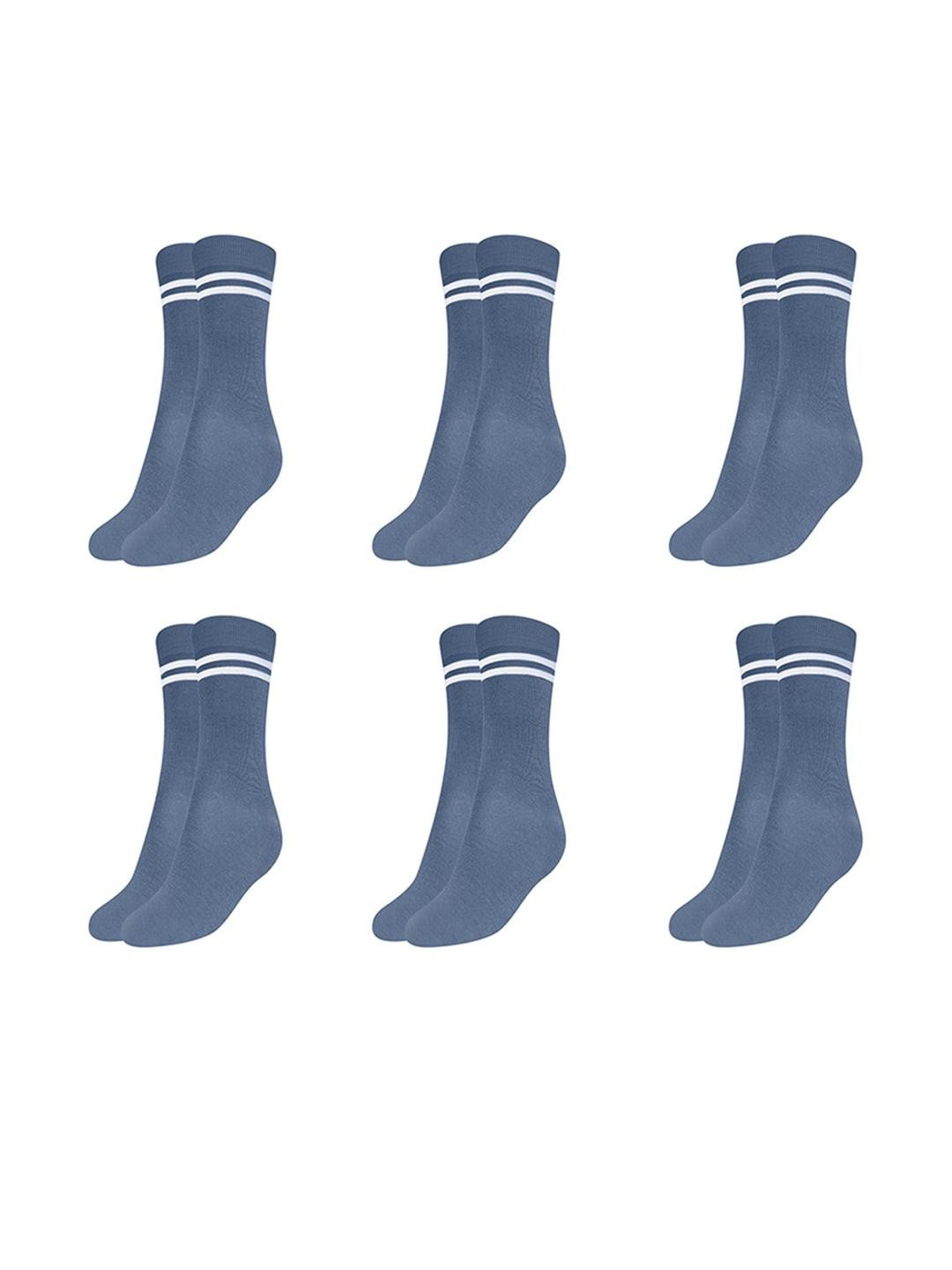 MUKHAKSH Boys Pack of 6 Pairs Grey Socks with White Stripes Border