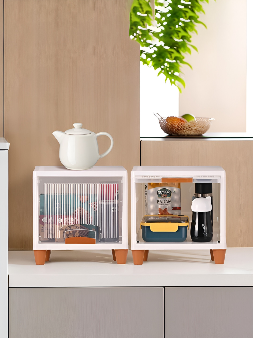 RUBOXA Transparent & White Textured 2 Units Drawer Organiser