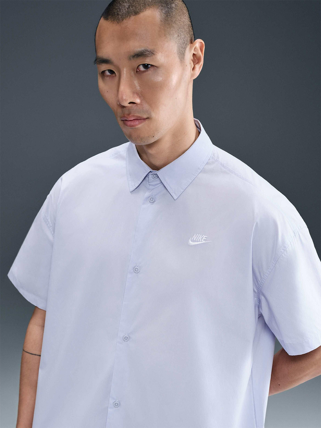 Nike Club Short-Sleeve Cotton Button-Down Oversized Shirt
