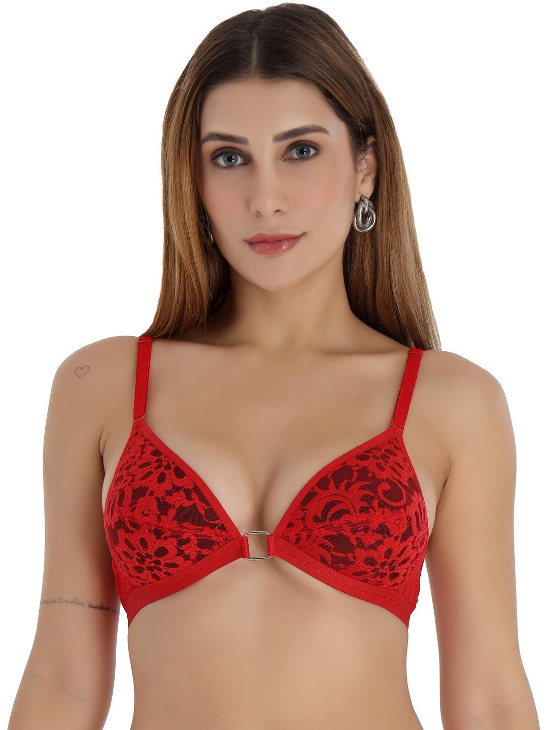 SELFCARE Women Lightly Padded Net Half Coverage Plunge Bra - SN3700