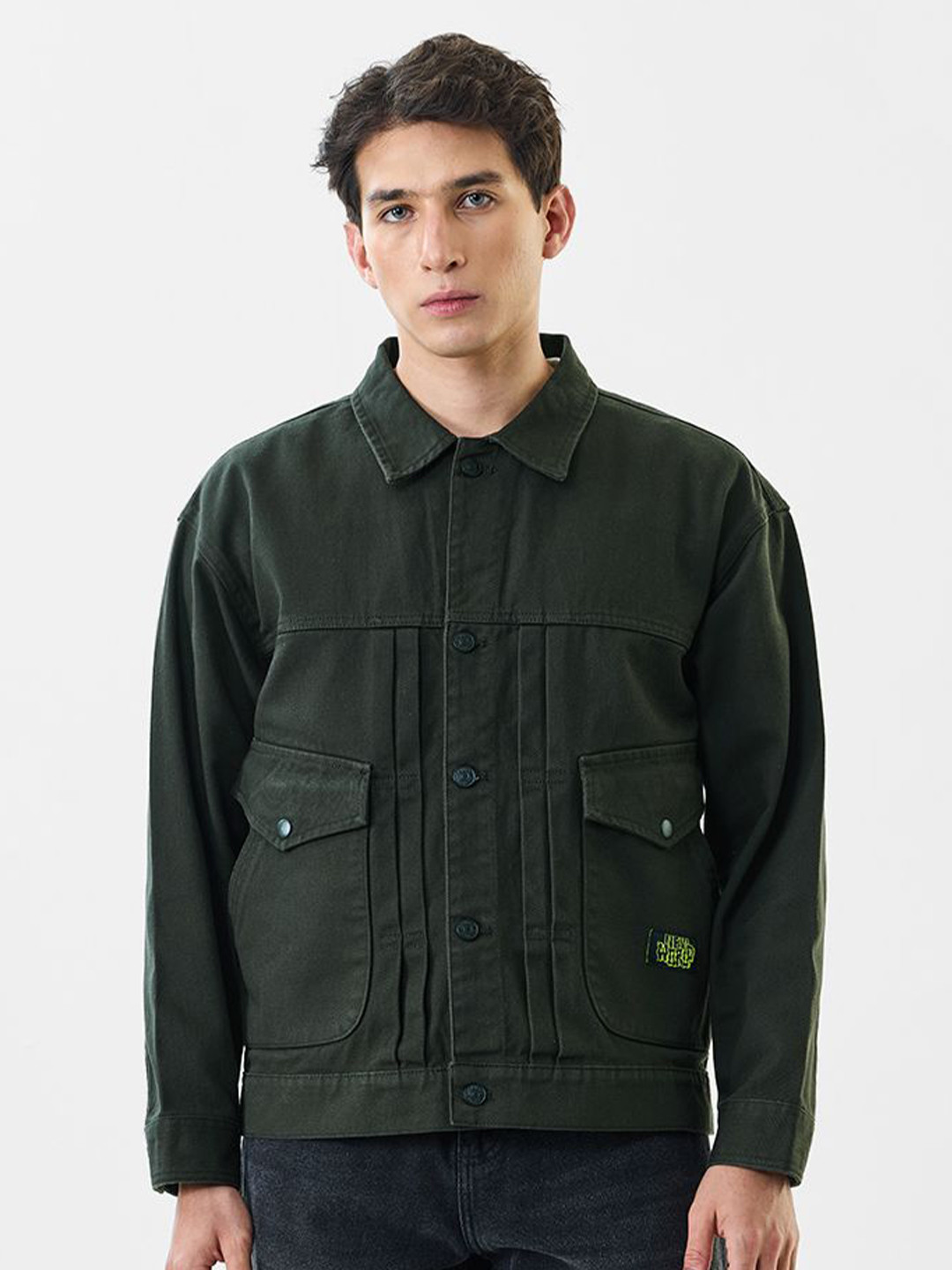 Snitch Dark Green Cotton Tailored Jacket