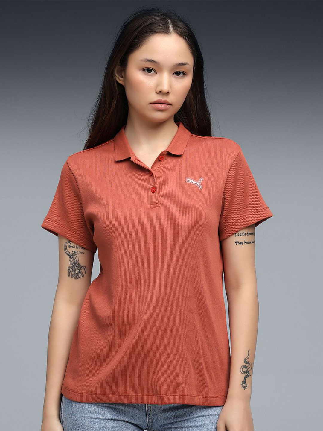 Puma Women Premium Essentials Women Elevated Rib Cotton Polo T-shirt