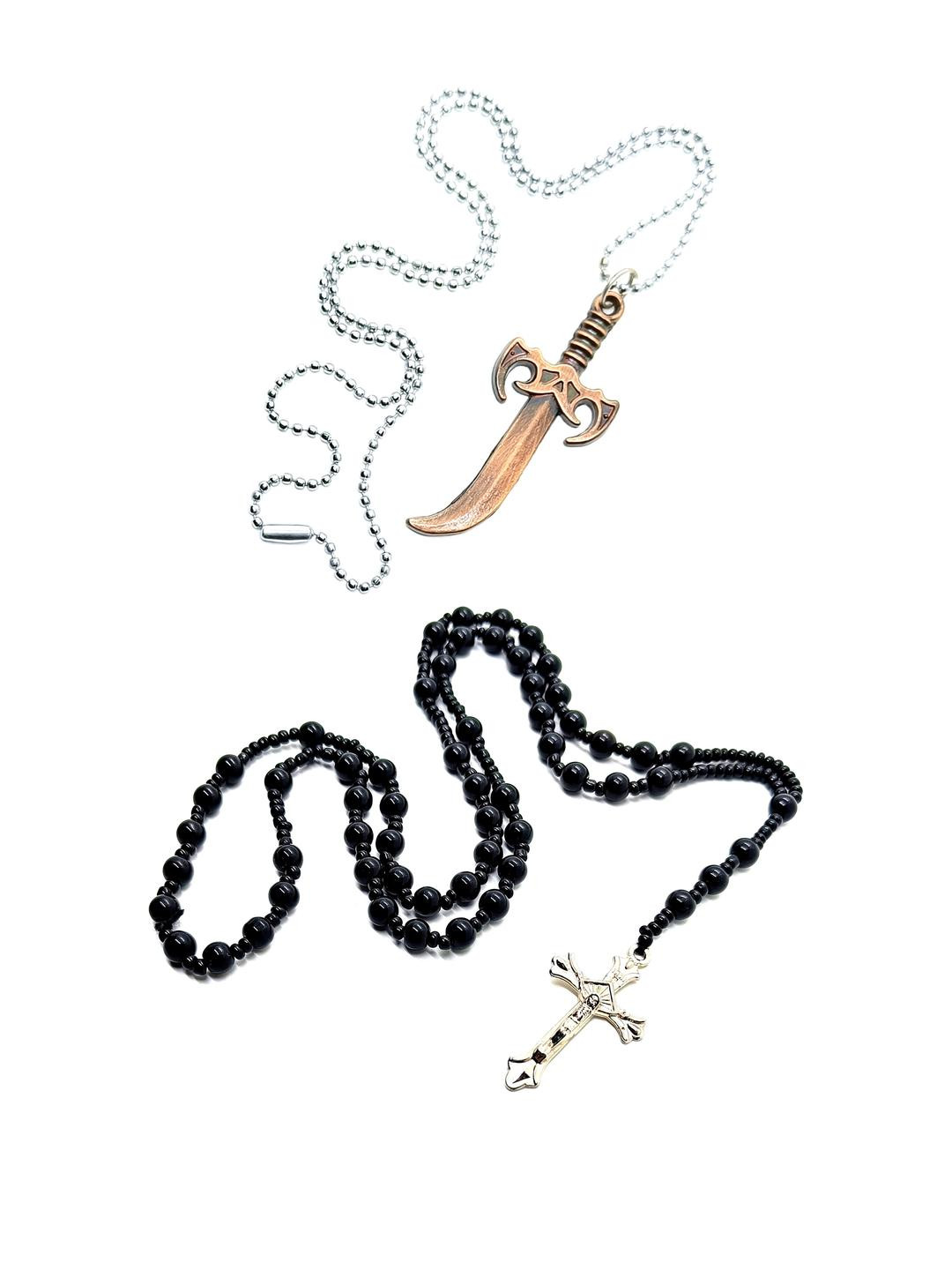 Dynamic Retail Global Men Set Of 2 Black and silver-toned Necklace