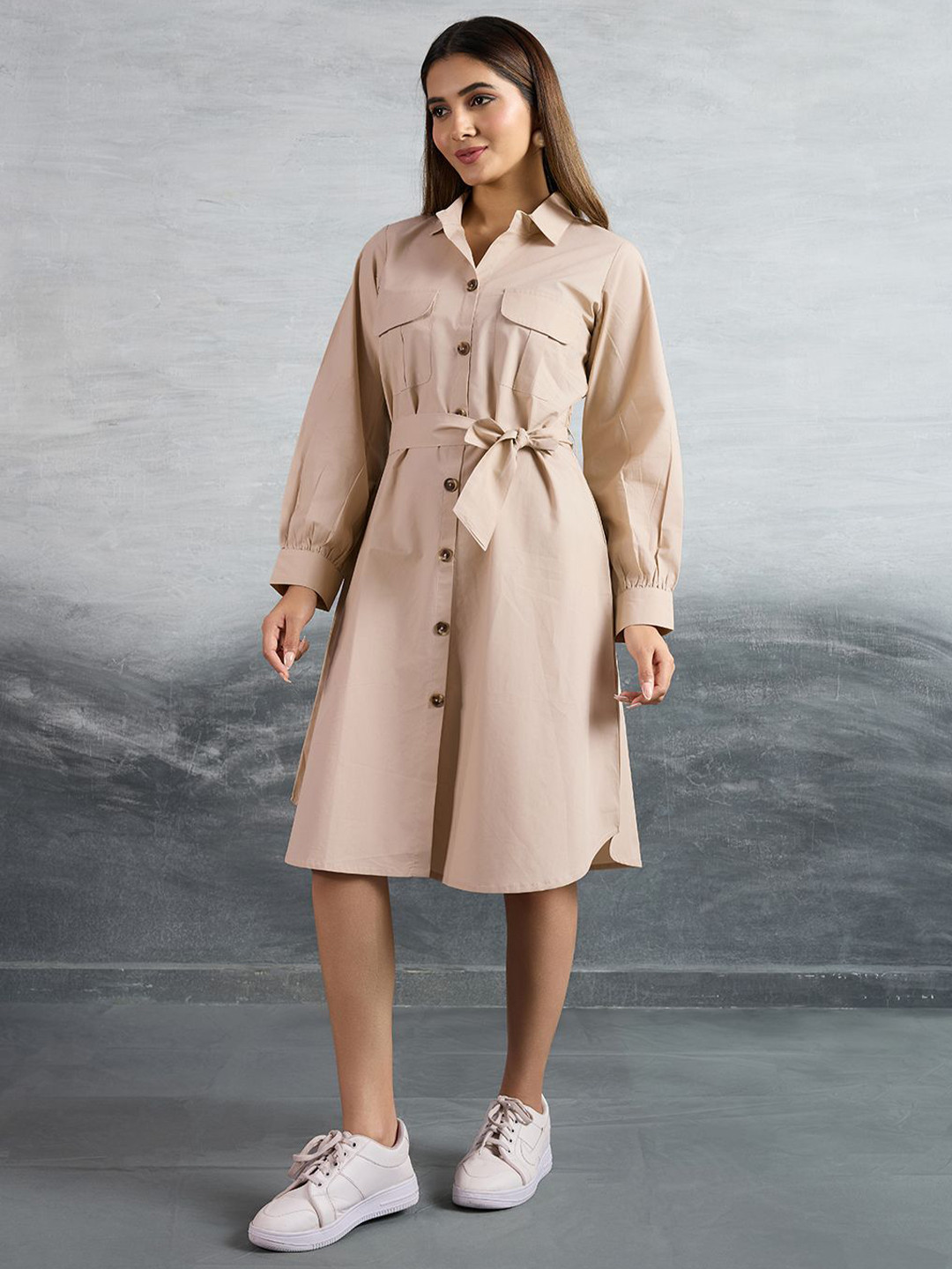 P D Silk Mills Women Shirt Collar A-Line Cotton Dress