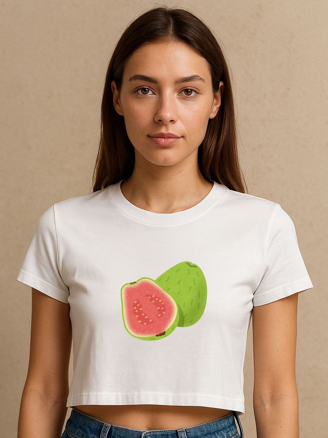 Art By Ritik Women Round Neck Fruit Printed Crop Tee