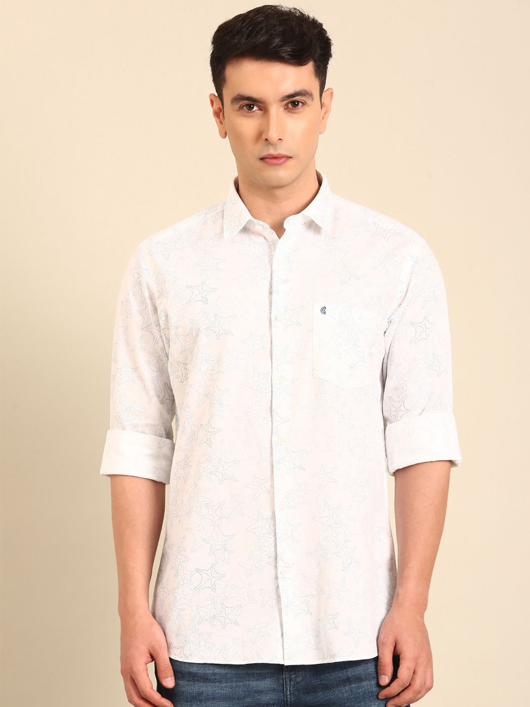 CAVALLO by Linen Club Slim Fit Star Fish Printed Long Sleeves Cotton Linen Shirt