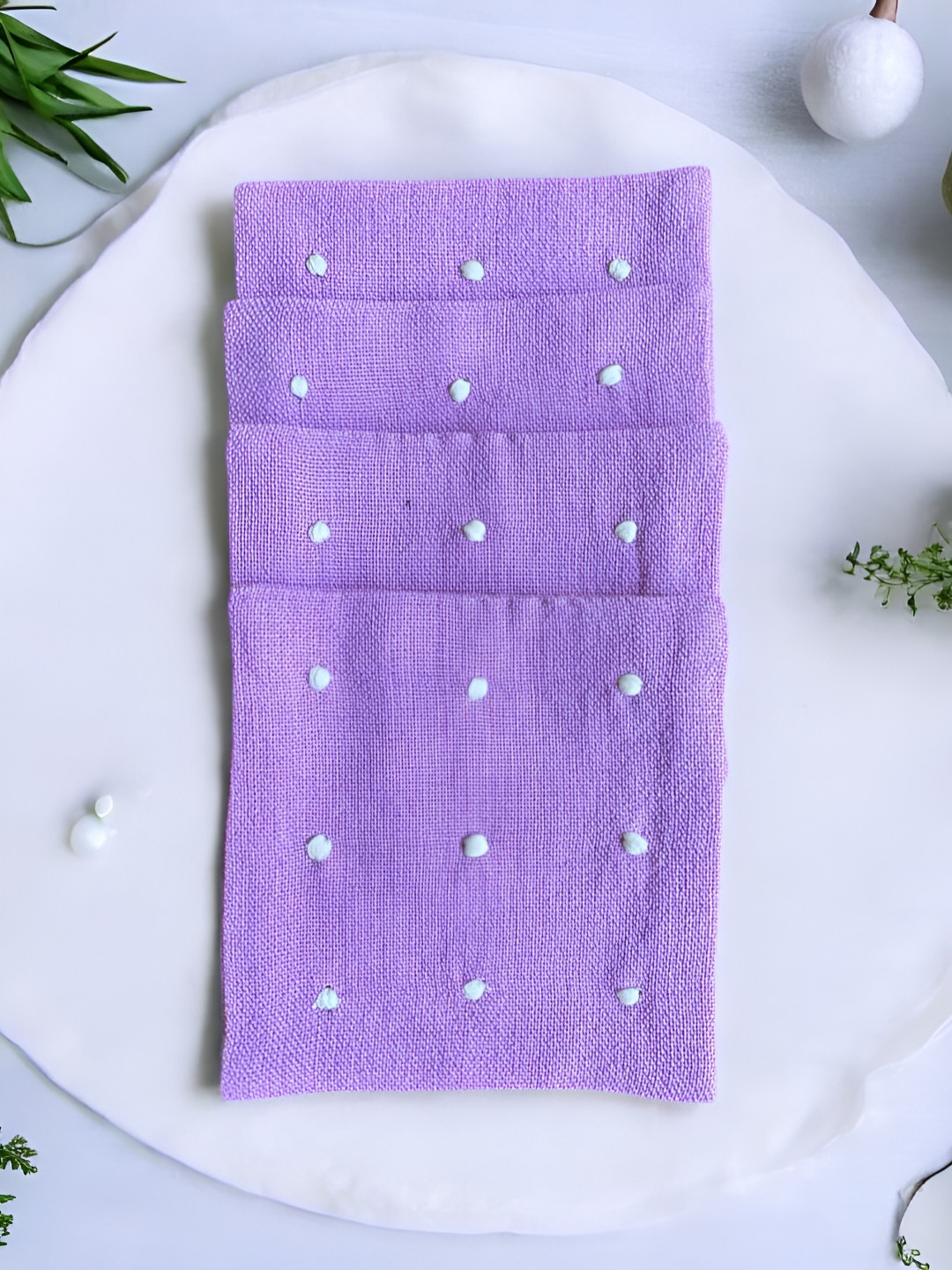 Inara 2Pcs Lavender-Colored & White Embroidered Pure Cotton Coasters