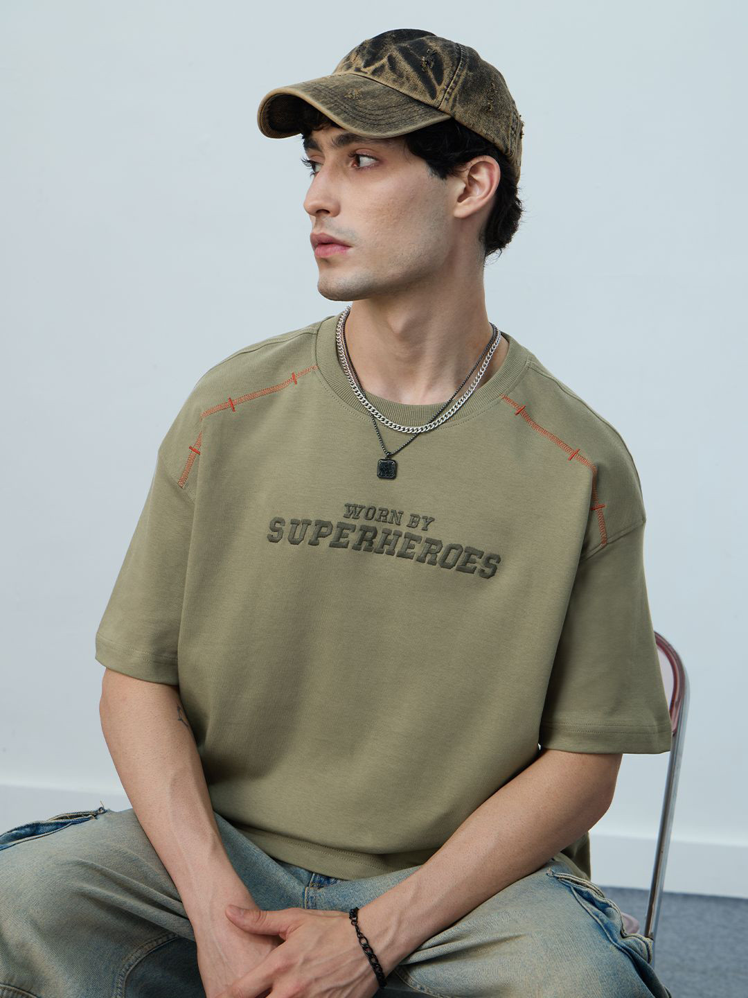 The Souled Store Oversized Mossy Typography Printed Pure Cotton T-Shirt