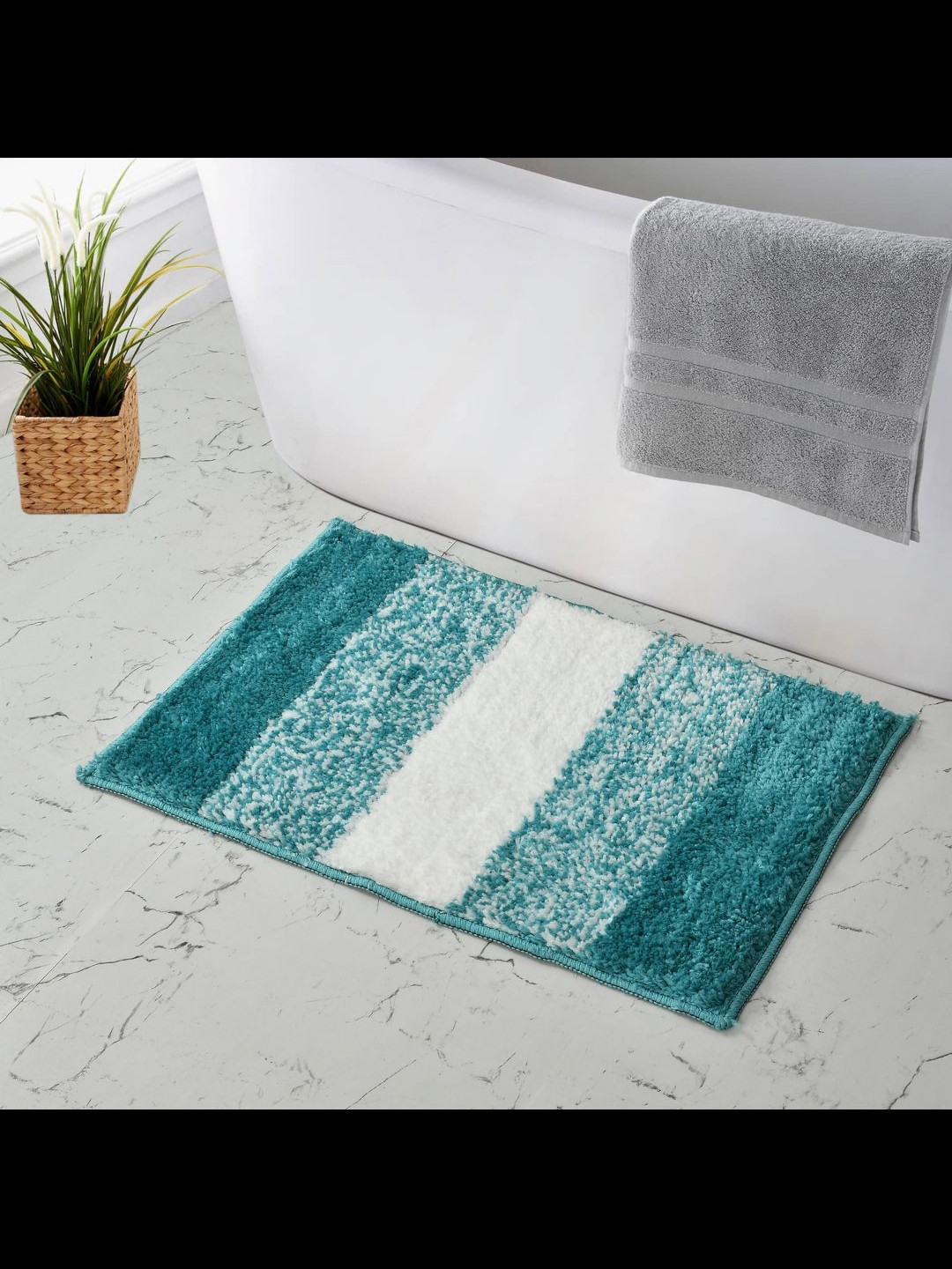 MAA HOME CONCEPT Green & White Striped Microfibre Bath Rugs
