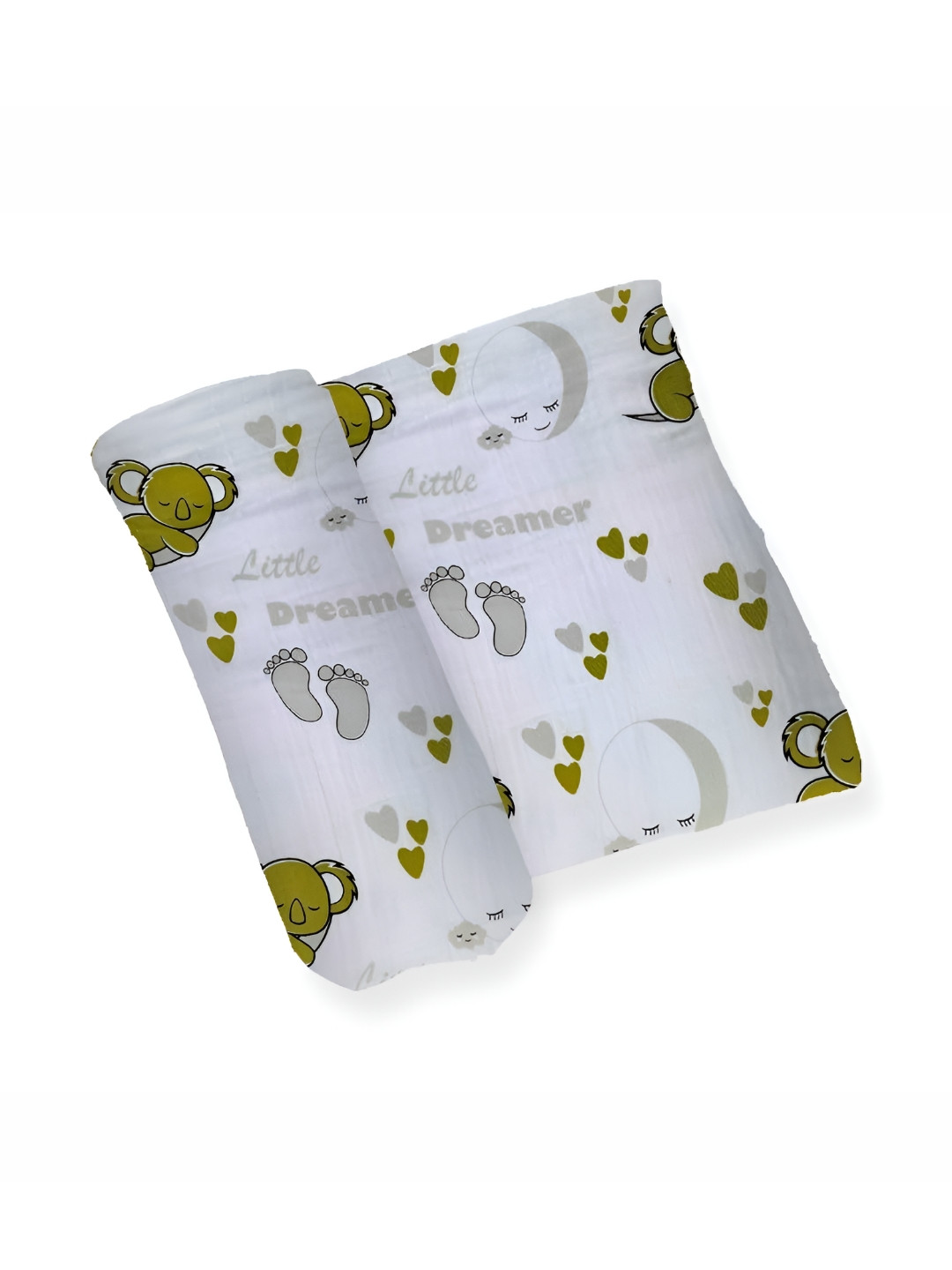 Attica Tracery Kids White & Green Printed 6 Layer Pure Cotton Blanket