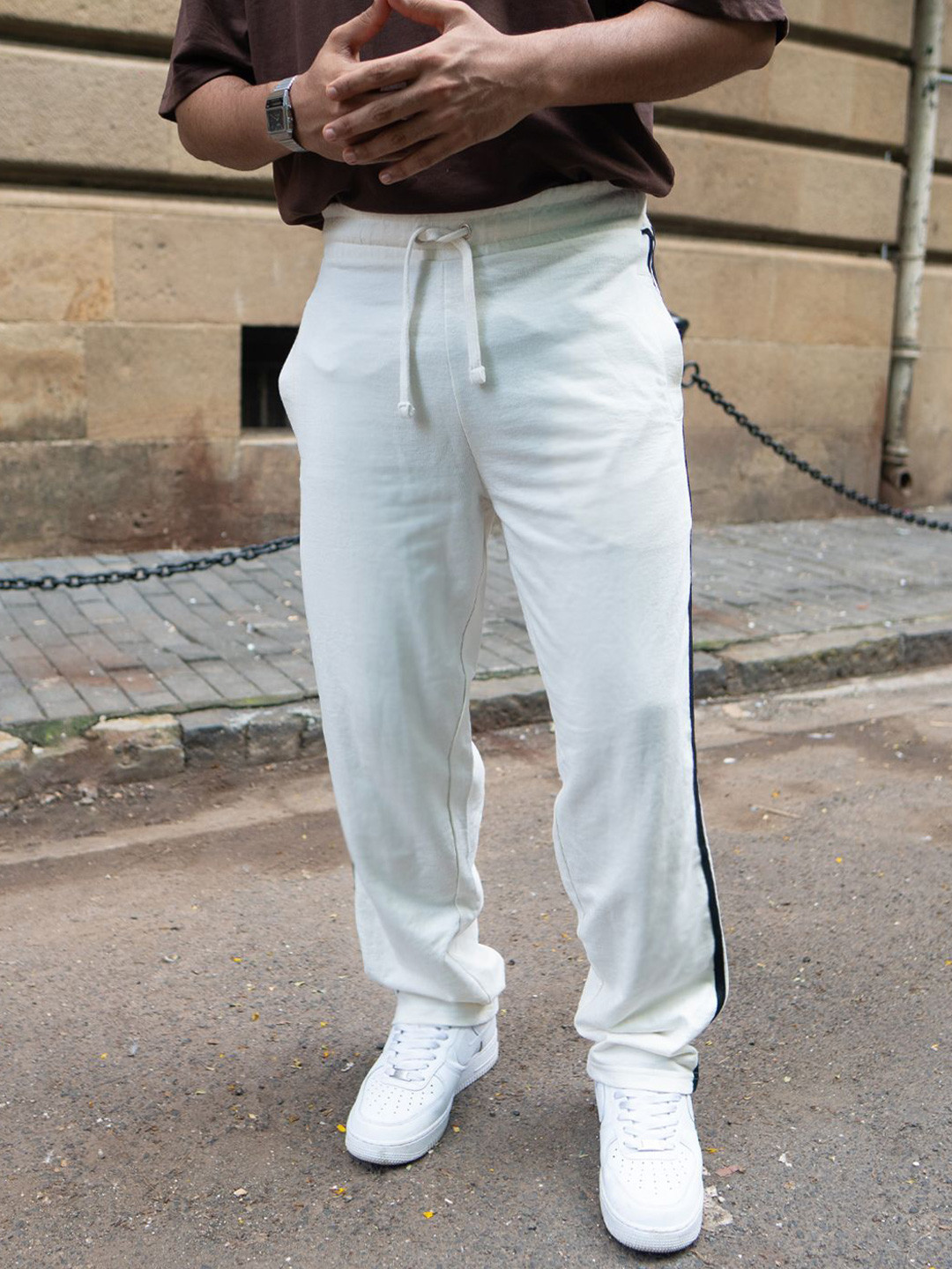 Powerlook Men Side Stripes Pure Cotton Contrast Tape Joggers