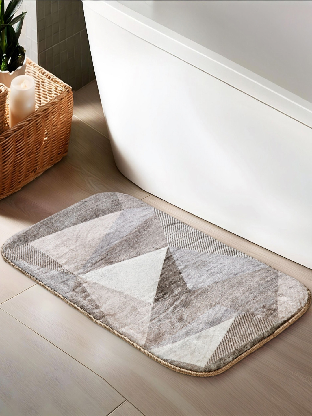 Home Centre Beige Fiesta Dots Memory Foam Printed 210 GSM Anti-Slip Bath Mat