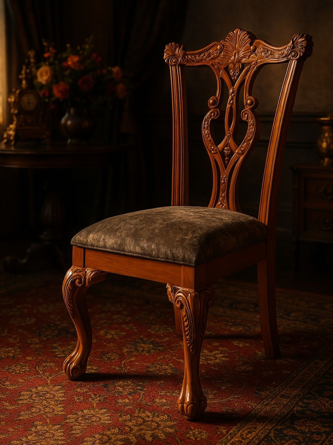 Sujan Carnival Funiture Brown Carved Wooden Chair