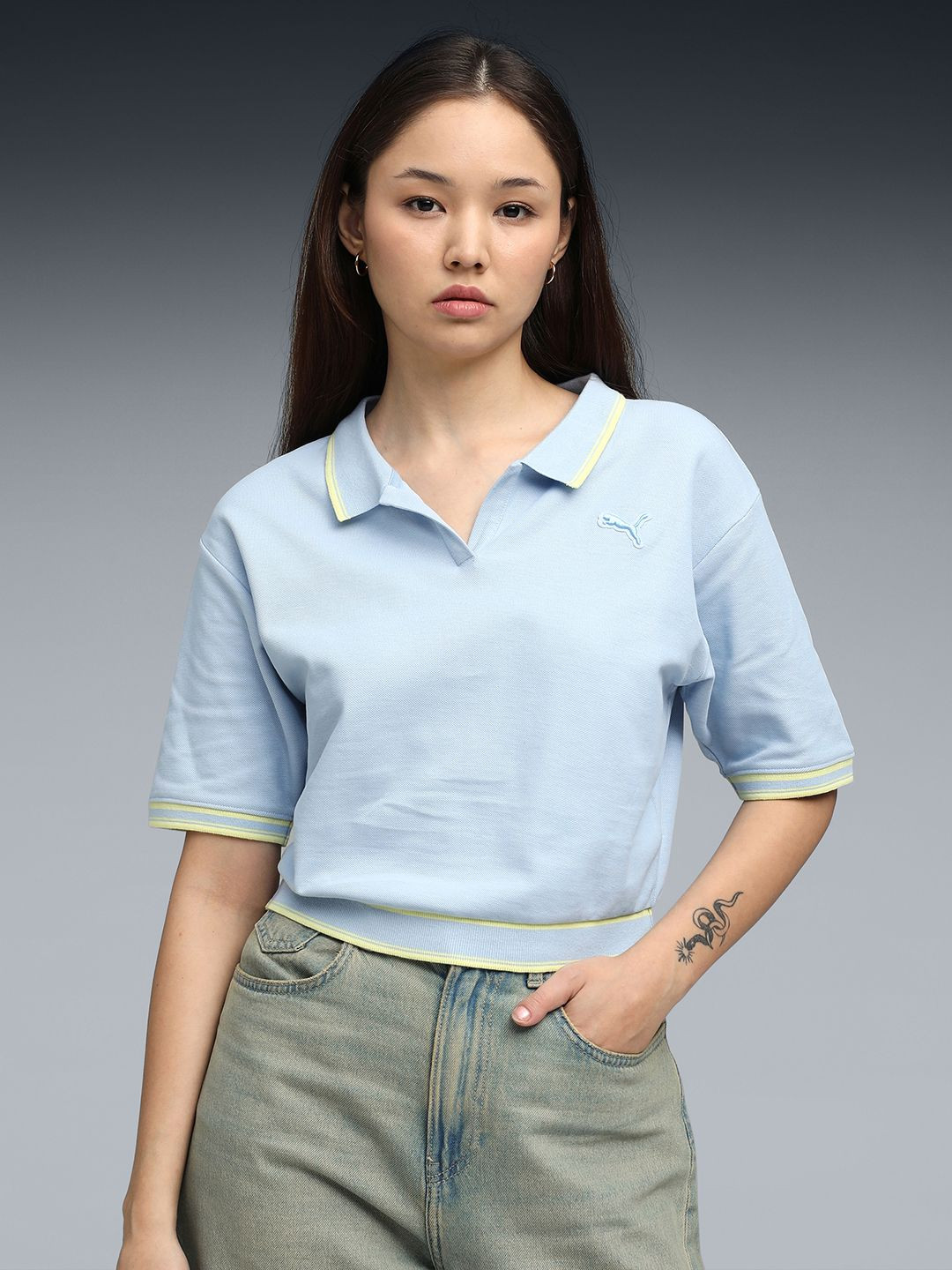 Puma Women Wardrobe Essentials Cotton Boxy-Fit Polo T-Shirt