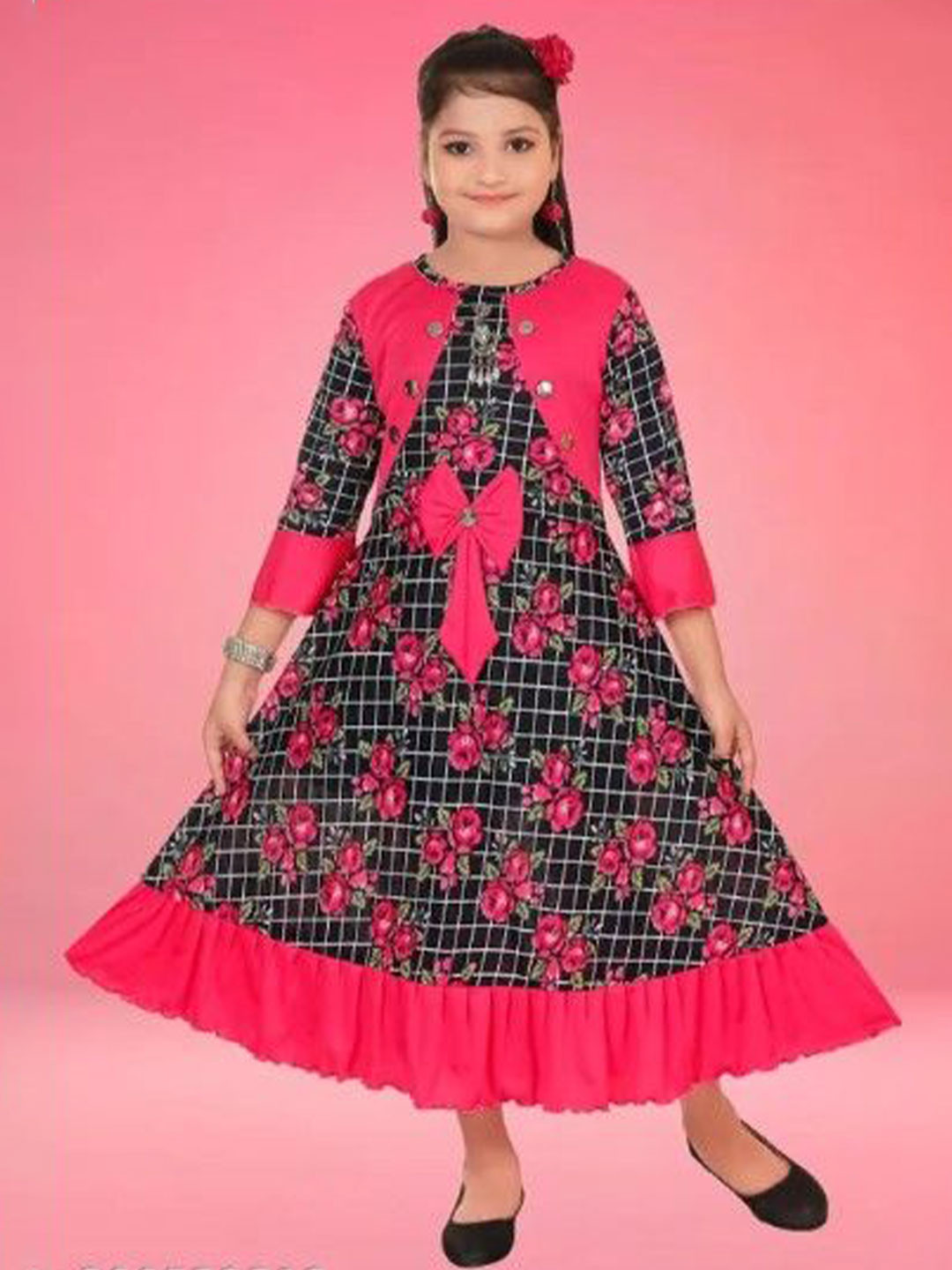 JUHI FASHIONS Girls Floral Printed Organic Cotton A-Line Maxi Dress